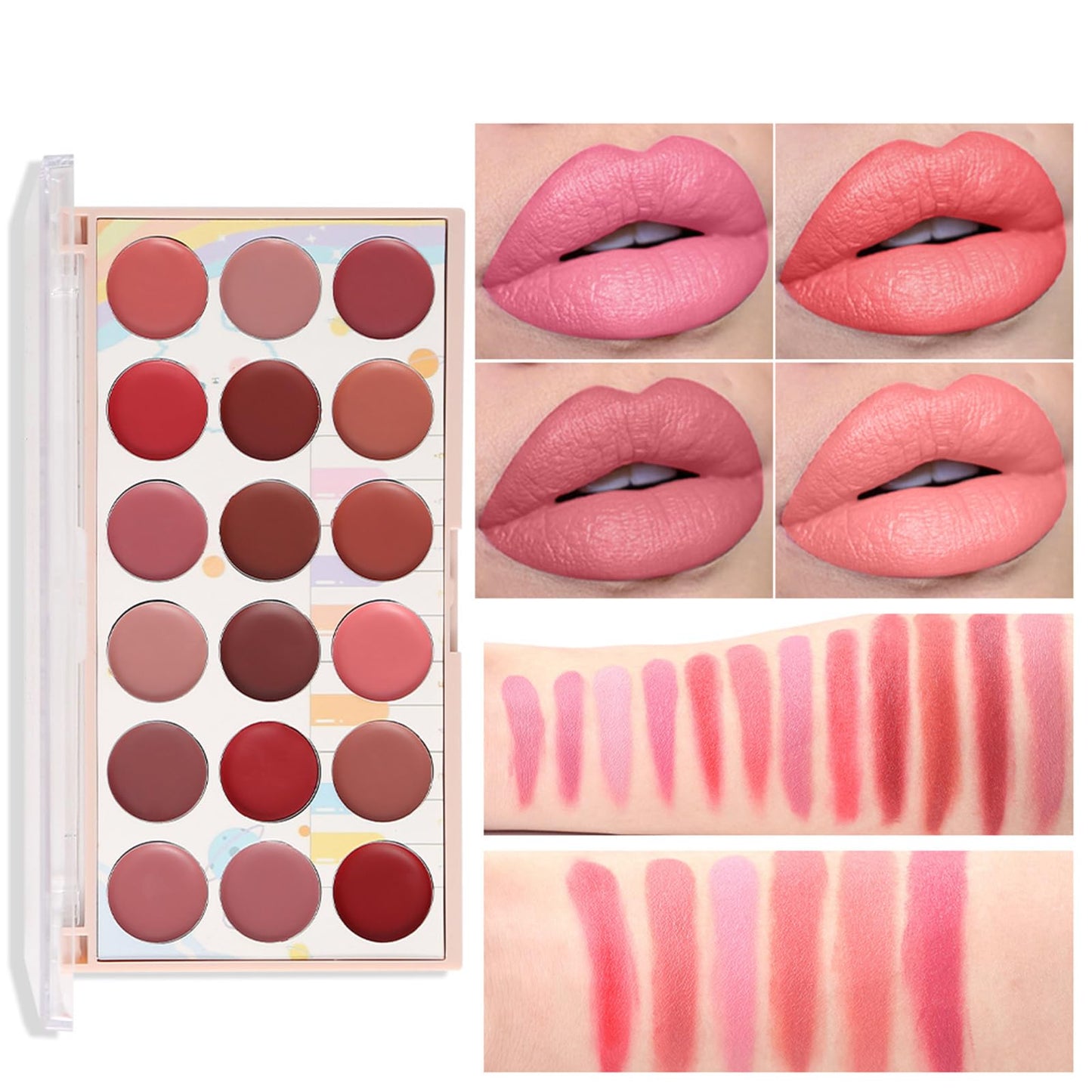 Joyeee Lip Gloss Palette, 18 Colors Dard Red Pink Nude Brown Lip Makeup Pallet Kit, Pro Women Lip Color Palette with Soft Silicon Brush, Lip Present Set for Teen Girl, Mum, Daughter, Friend, Sister