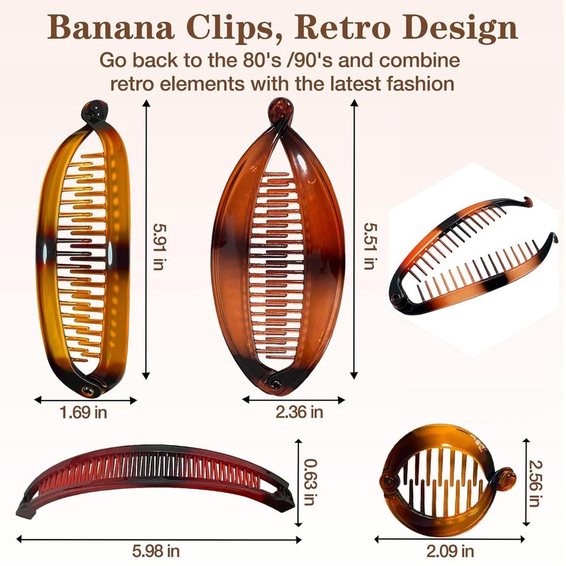 Banana Clip Hair Clips Set - 12PCS Vintage Fishtail Combs for Thick or Thin Hair | Retro Ponytail Bun Holders