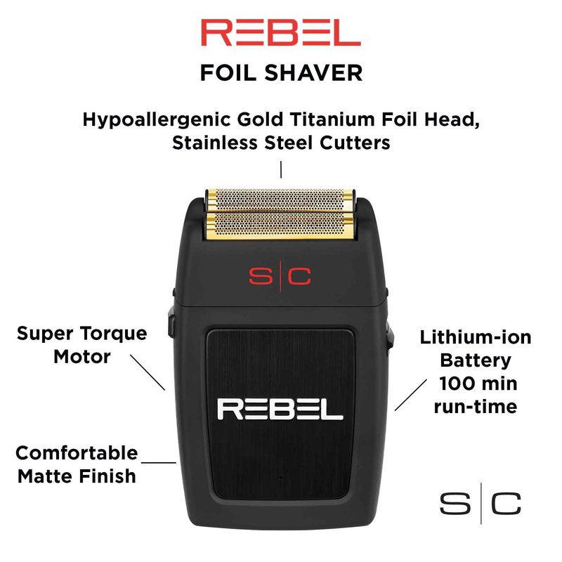 StyleCraft Rebel Professional Cordless Double Foil Shaver - Super Torque Motor, USB-C Rechargeable Electric Men's Foil Shaver, Close Shave, Barber Quality Grooming