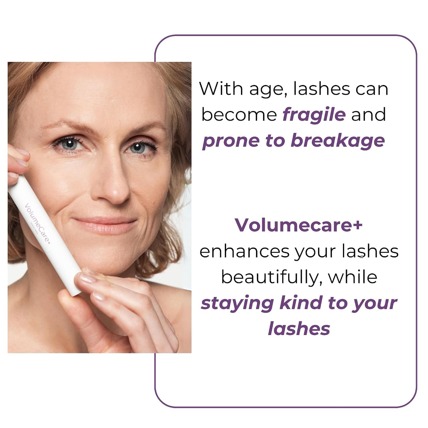 VolumeCare+ Mascara for Mature Women - Extreme Length & Volume 2-in-1 Formula | Hypoallergenic, No Clumps, Natural Black