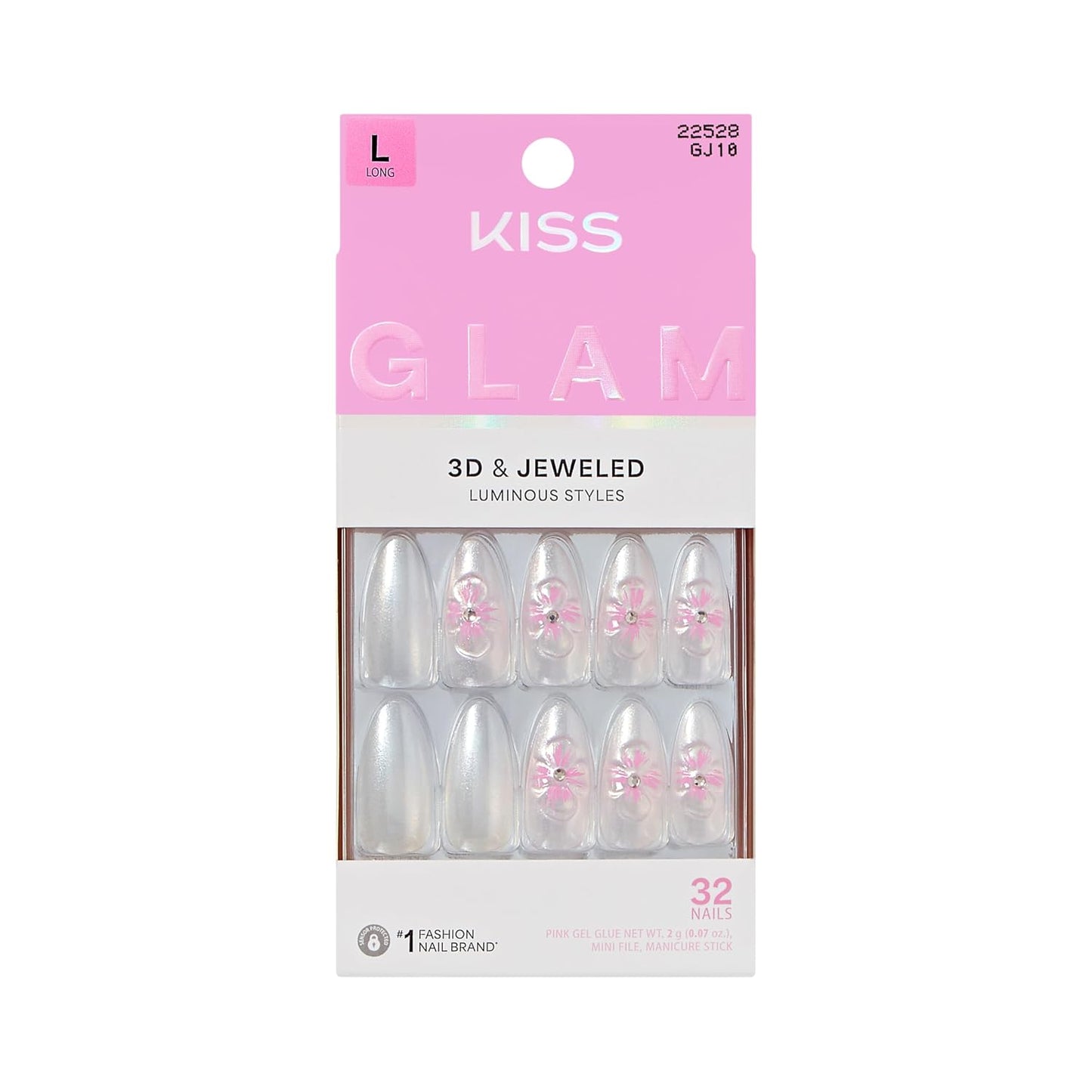 Press On Nails - Seraphic Blue Coffin Shape with Glue & Accessories | Long Size, 32 Nails Included