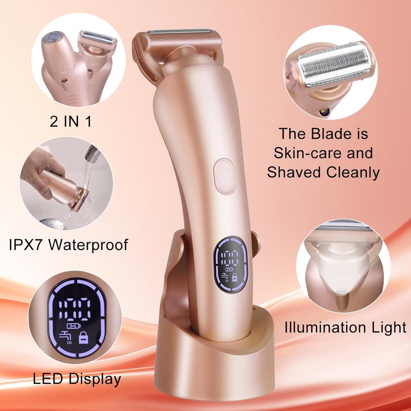 Electric Shaver for Women Bikini Trimmer Facial Hair Removal LED Display Womens Razors for Shaving IPX7 Waterproof Pubic Body Hair Trimmer