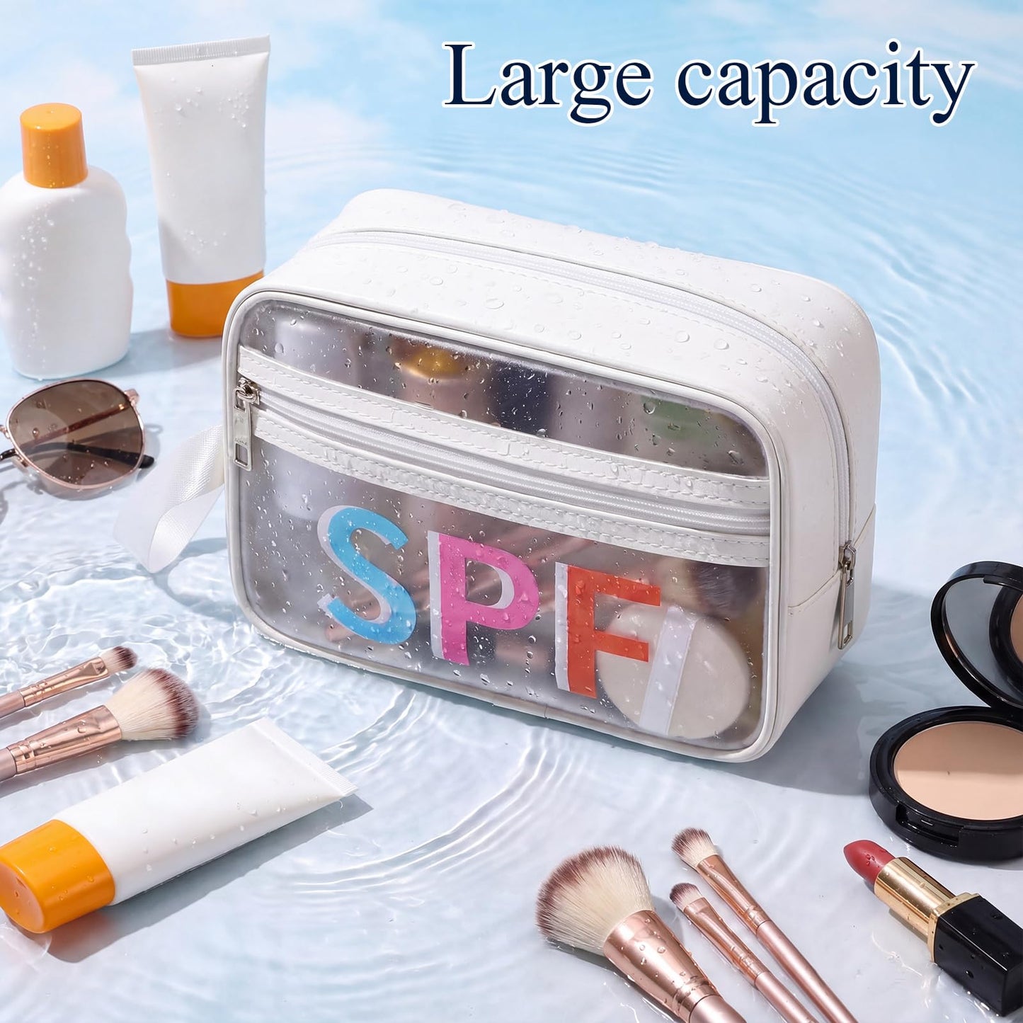 SilTriangle 6 Pcs Clear Toiletry Bag Bulk 5.7 x 9.25 Sunscreen Bag Beach Vacation Essentials for Women Waterproof Spf Makeup Pouch Travel Cosmetic Pouch Gift for Women Girls Summer Beach Pool