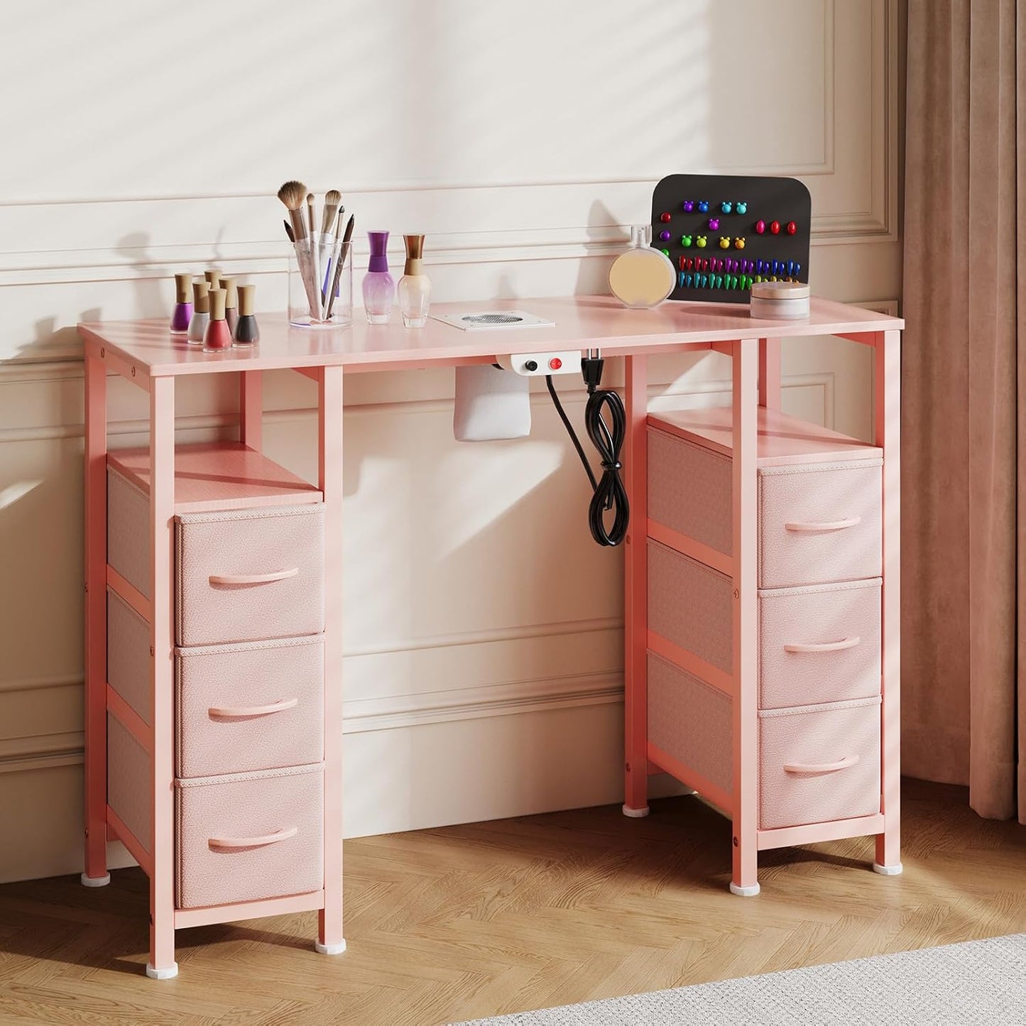 Manicure Table - Nail Tech Desk with Electric Dust Collector & 6 Storage Drawers | White Beauty Workstation