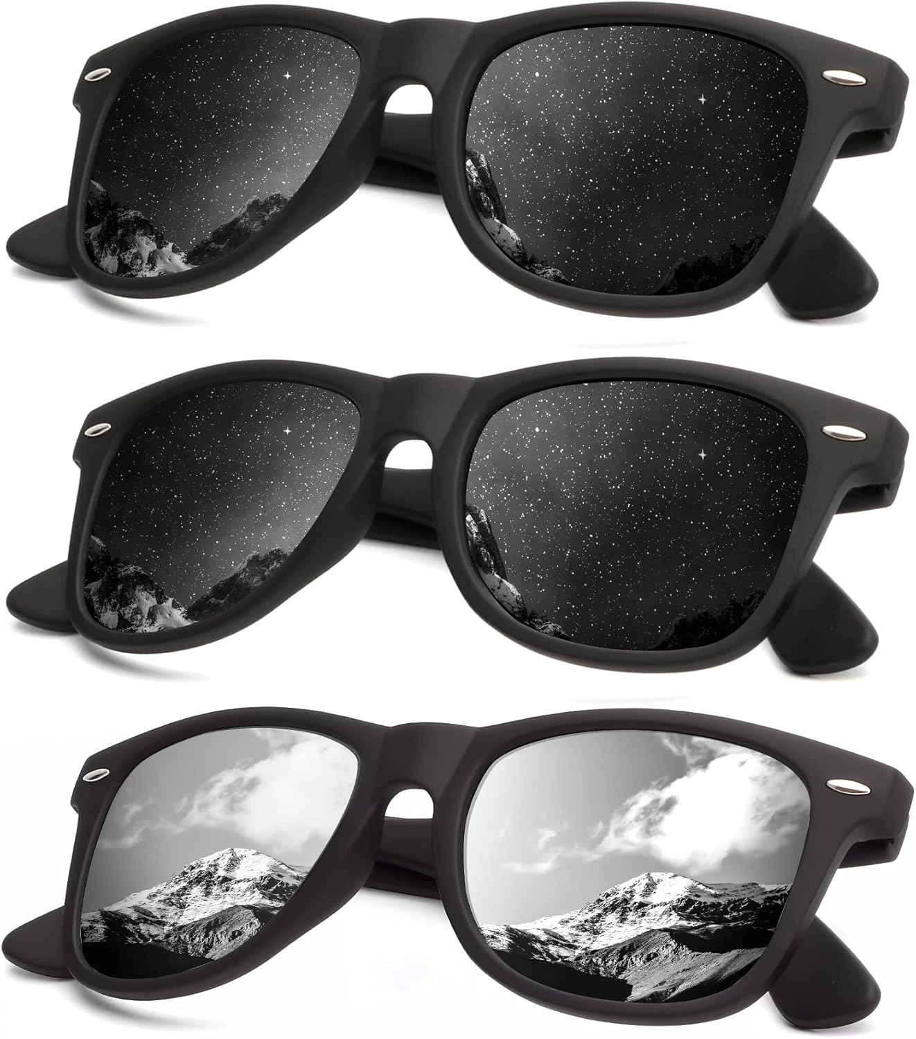 KALIYADI Polarized Sunglasses - Matte Finish, UV Blocking, Color Mirror Lenses | 3-Pack for Men & Women