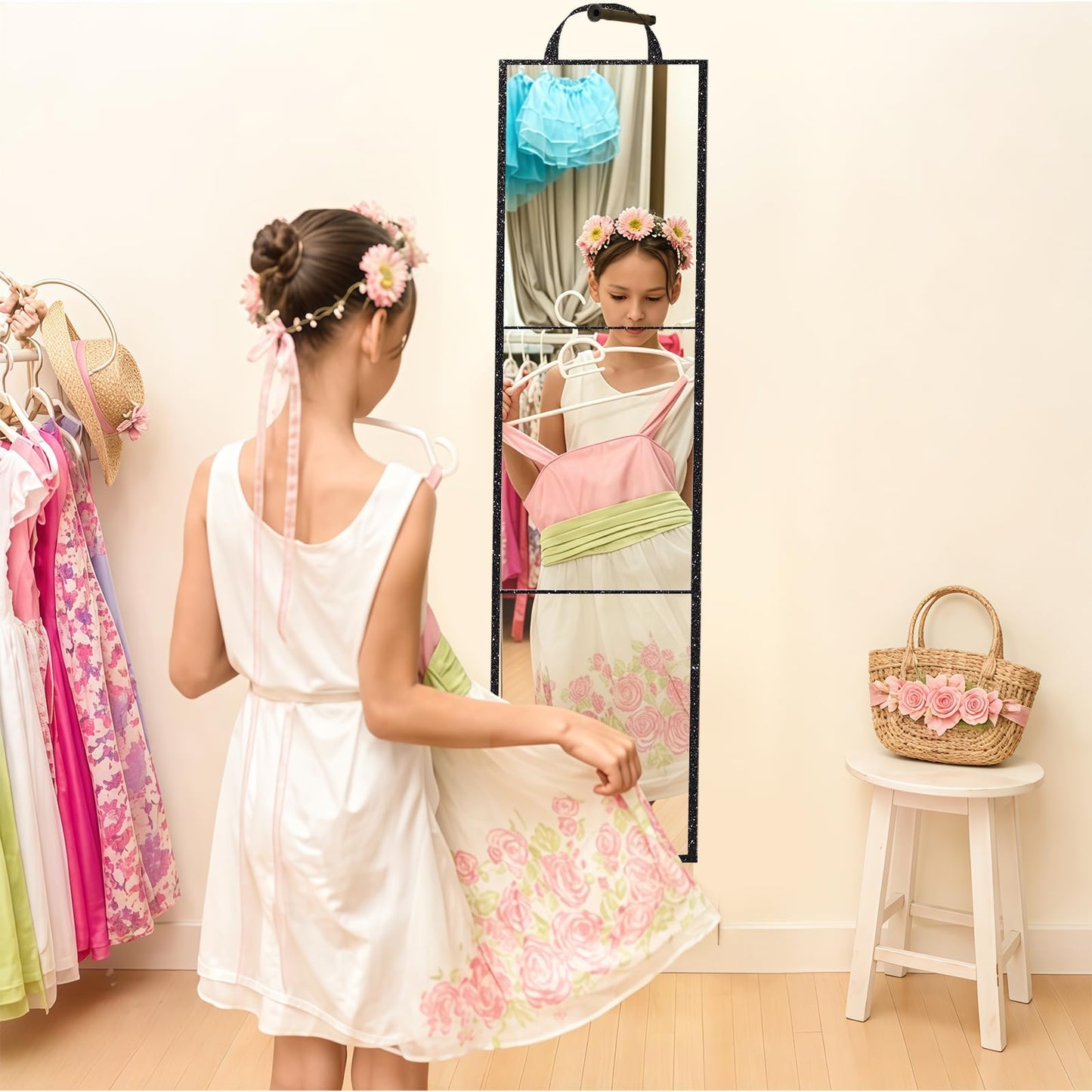 MEPIG Foldable Acrylic Full Length Mirror with Handle, Black, Tri-Fold