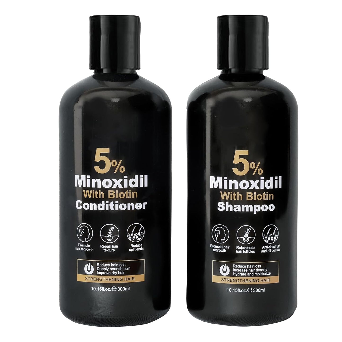 Minoxidil Shampoo & Conditioner Set for Hair Growth - Biotin & Ginseng Formula | 600ml Duo for Thicker, Fuller Hair