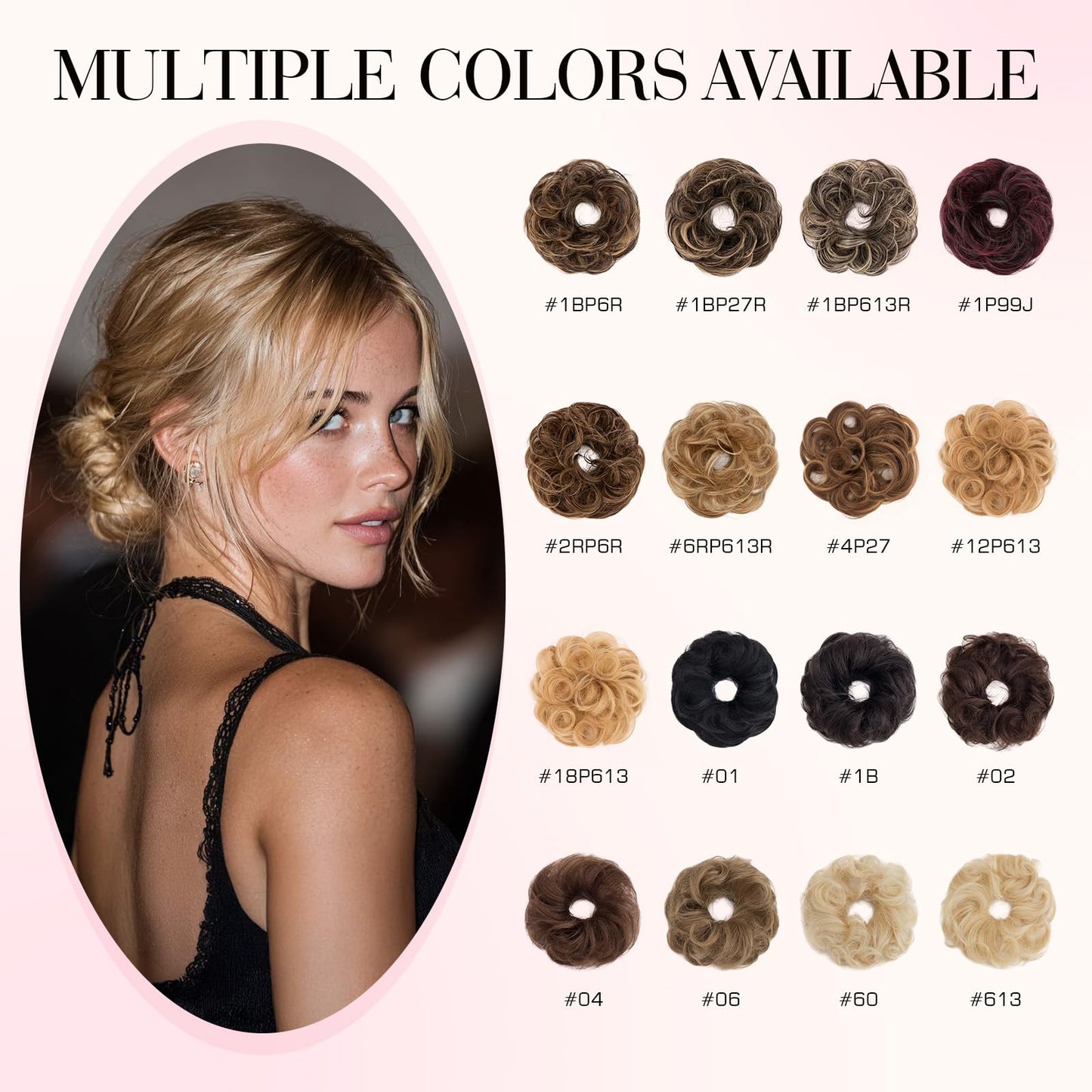 Rich Choices Human Hair Messy Bun Hair Piece for Women, 100% Remy Human Hairs,Chignon Fluffy Donut Updo with Elastic Rubber Band for Girl Wavy #1BP613R Natural Black Mix Blenach Blonde