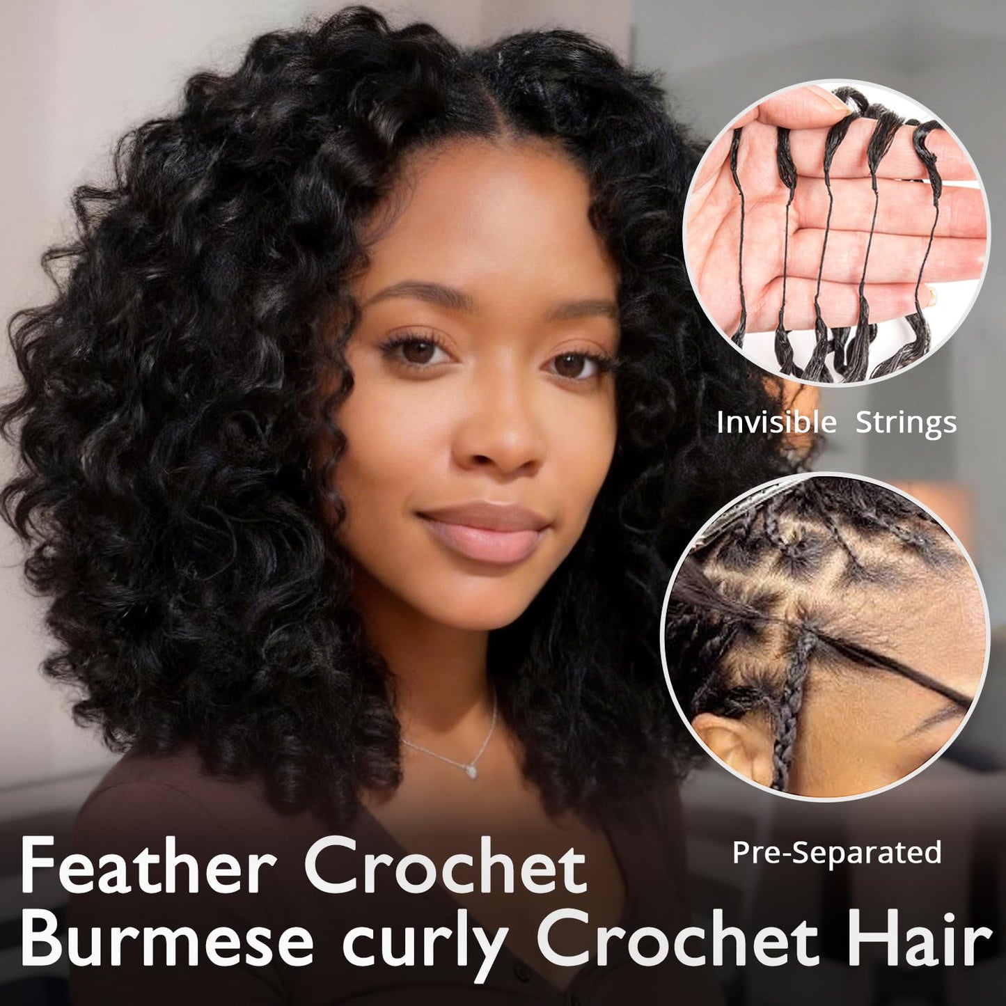Feather Crochet Hair for Black Women Miracle Knots Invisible Curly Water Wave Crochet Hair Black Pre-Separated Deep Wave Synthetic Braiding Hair Extensions (OT30, 12, Burmese Curly)