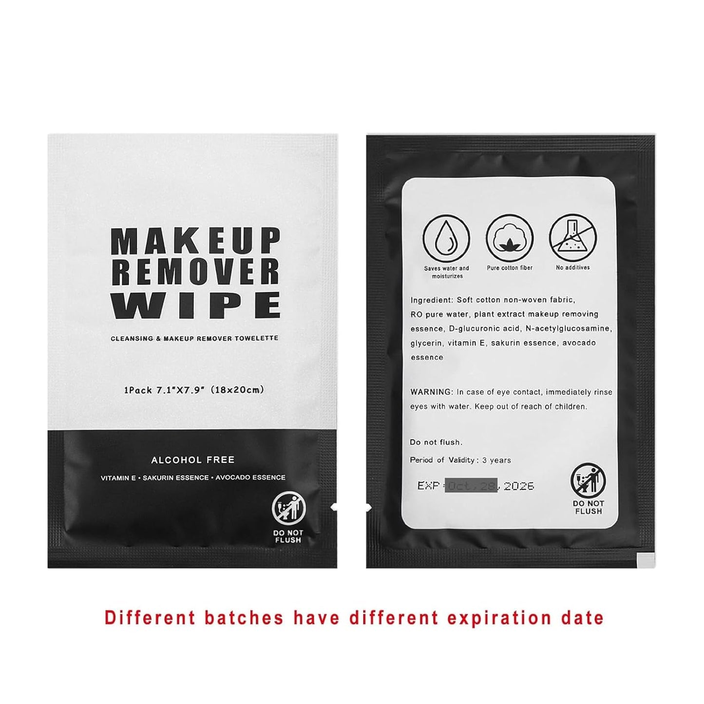 Makeup Remover Wipes - Bulk Individually Wrapped Cleansing Pads for Mascara & Lipstick | Travel Size - Black