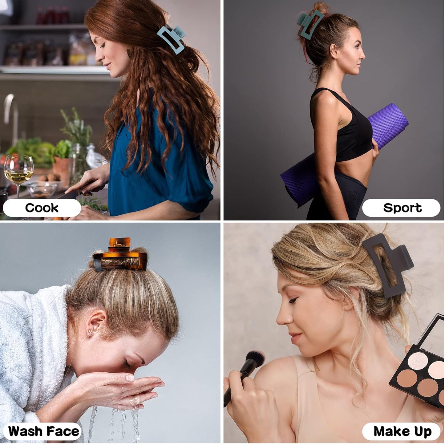 3.5 Inch Medium Hair Accessories - 12 Pcs Square Jaw Clips for Thick & Thin Hair | Rectangular Basic Color Clips for Women & Girls