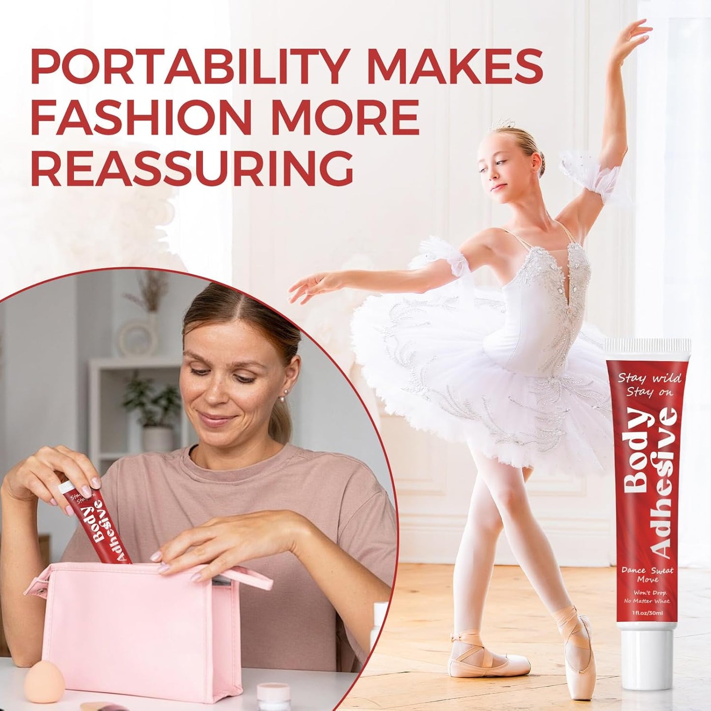 Body Glue Adhesive - Liquid Butt Adhesive for Dancers | Fashion Tape for Low-Cut Styles, Bras & Costumes