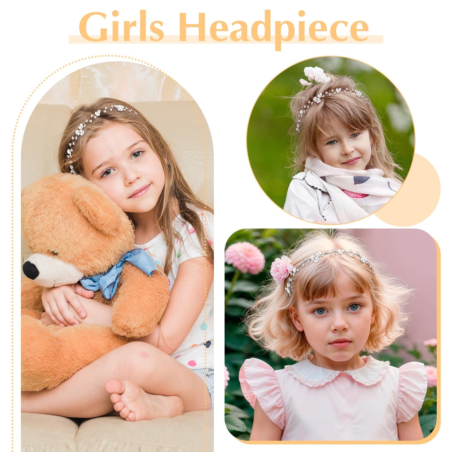 MBAIYO 2Pcs Flower Girl Hair Accessory, Pearl Flower Girl Headpiece Adjustable Wedding Headband for Girls Wedding Birthday Party First Communion Head Crown for Women
