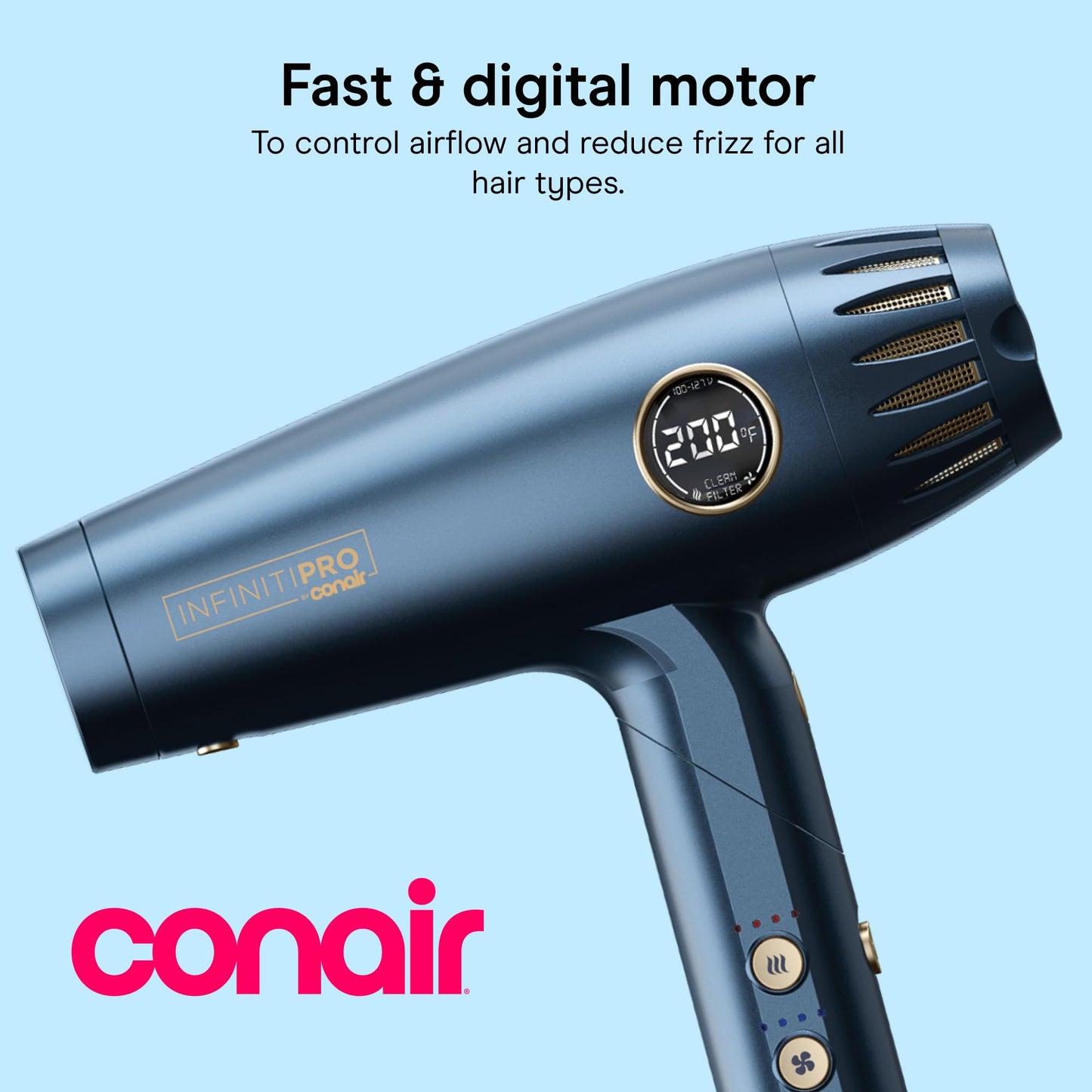 Conair INFINITIPRO DigitalAIRE Multi-Styler, 1.2 lb Ultra-Lightweight Digital Motor Hair Dryer with High-Pressure Airflow, Blue, 1002