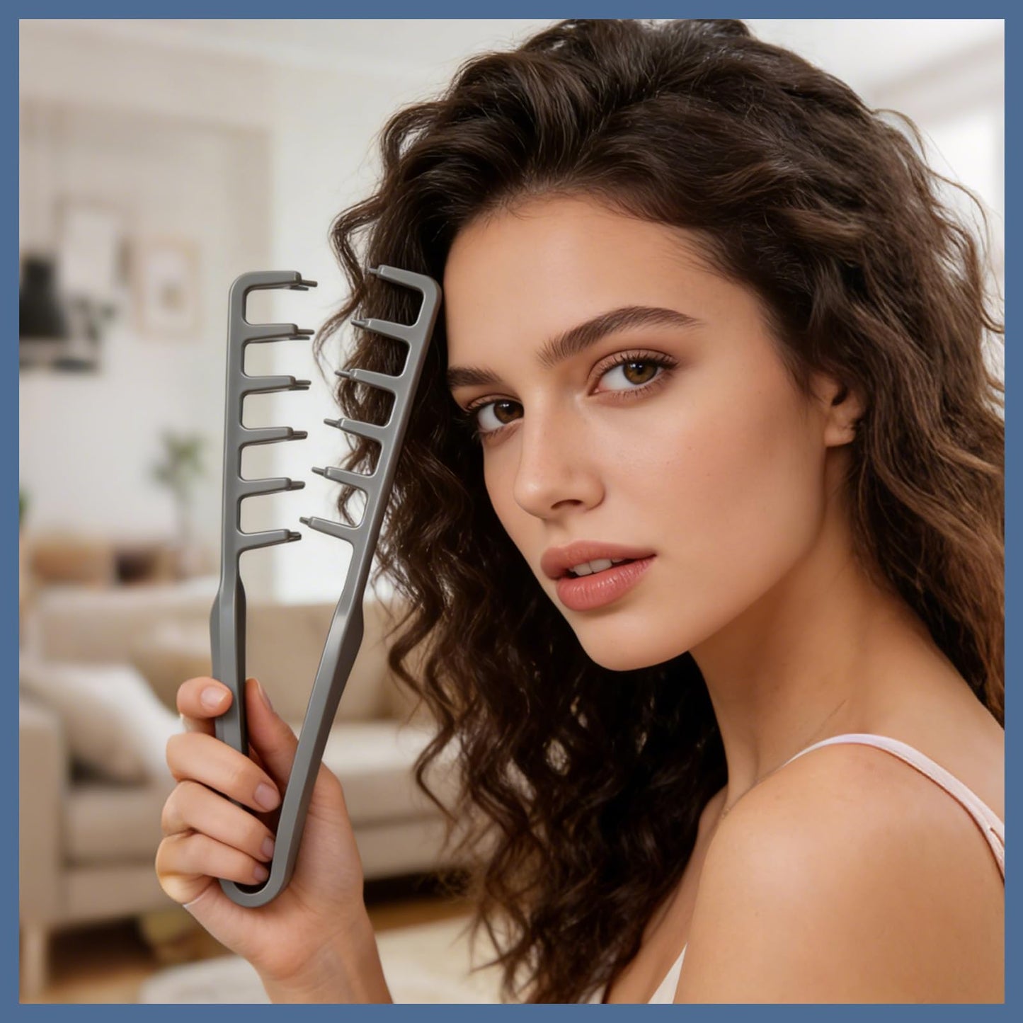 Voluminous Wide-Toothed Hair Comb Men's Fluffy Texture, ABS Plastic with Textured Grip, Grey