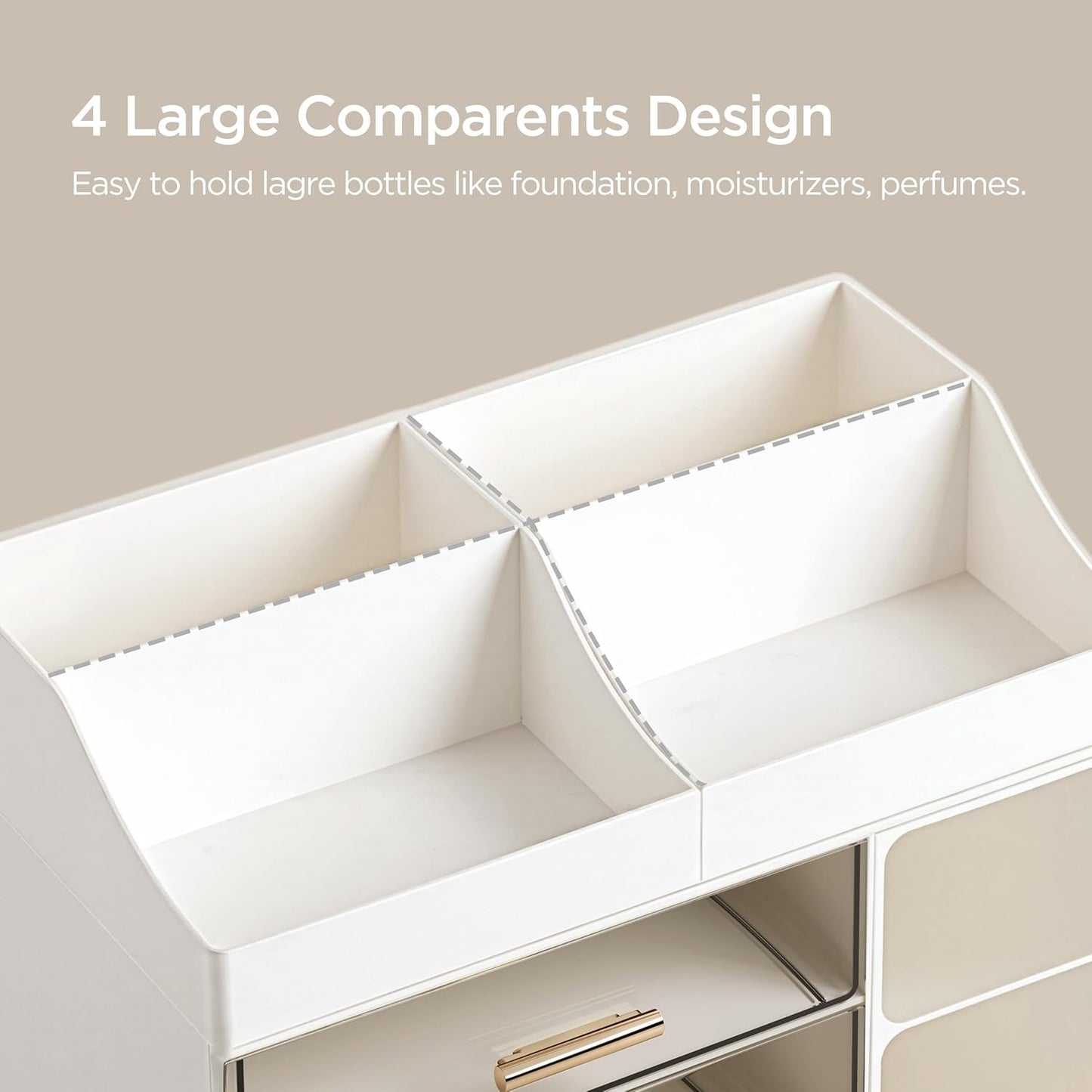Makeup Organizer - Large Bathroom Countertop Storage with Brush Holder & Drawers | White Skincare Organizer for Vanity
