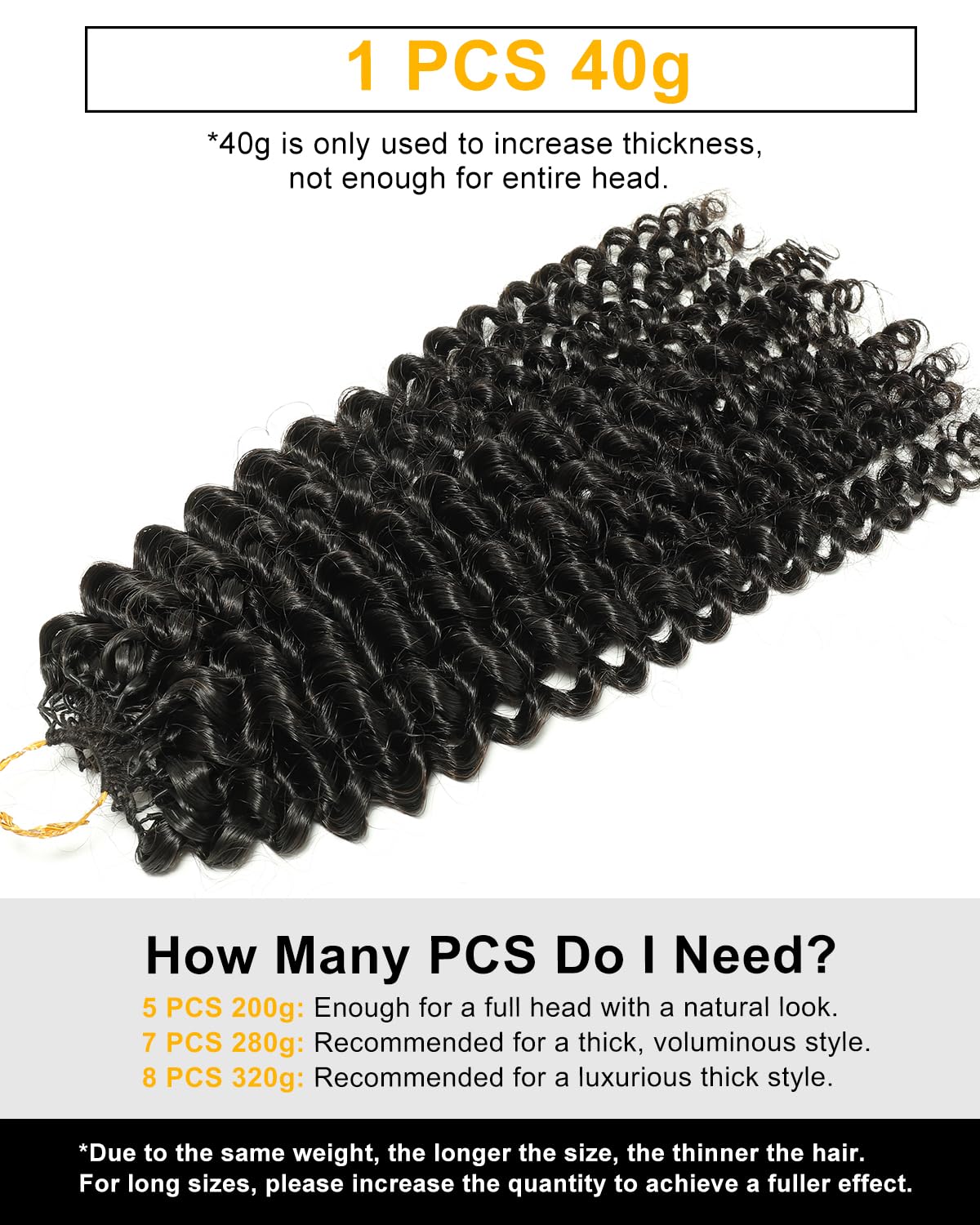 BEEOS Kinky Curly Human Crochet Hair 40g, Pre-Separated Invisible Crochet Human Hair for Women, Detangle Easily and Reusable 22 Inch