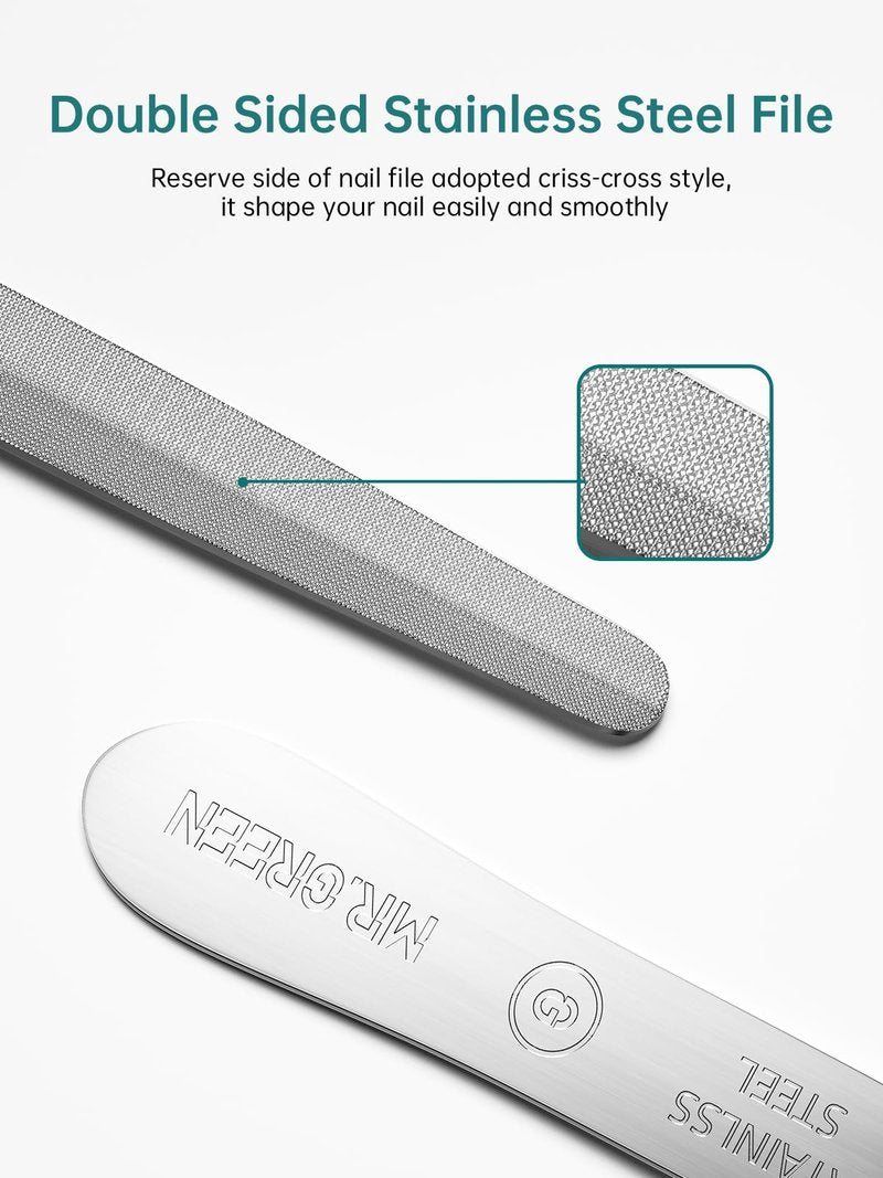 MR.GREEN Curved Nail File – Double-Sided Metal Nail File for Men & Women with Protective Travel Case, Ergonomic Anti-Slip Handle, Washable & Reusable, for Fingernails & Toenails