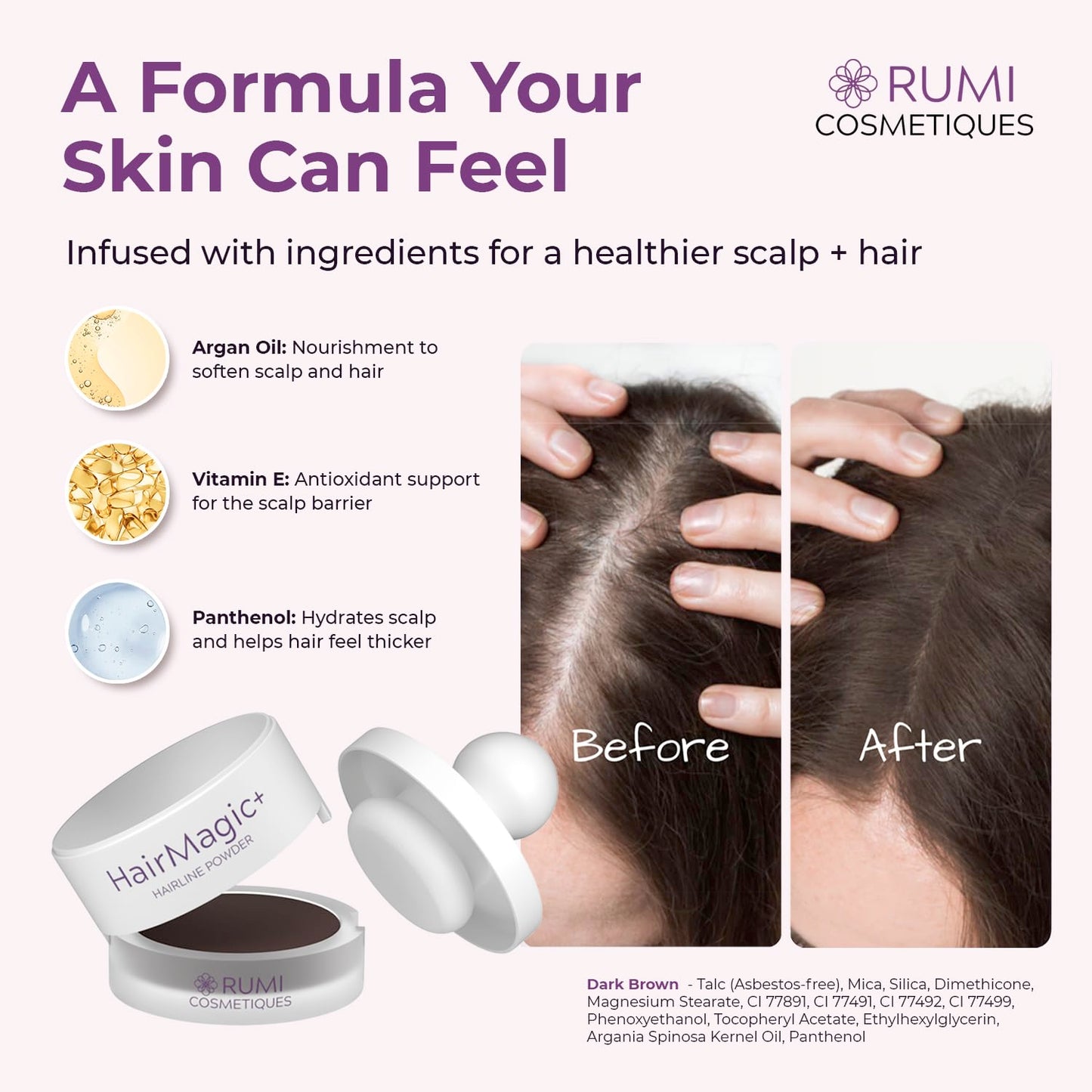 HairMagic+ Root Touch Up Powder - Instant Gray Coverage & Hairline Filler | Water-Resistant, Natural Finish with Argan Oil & Vitamin E (Dark Brown)