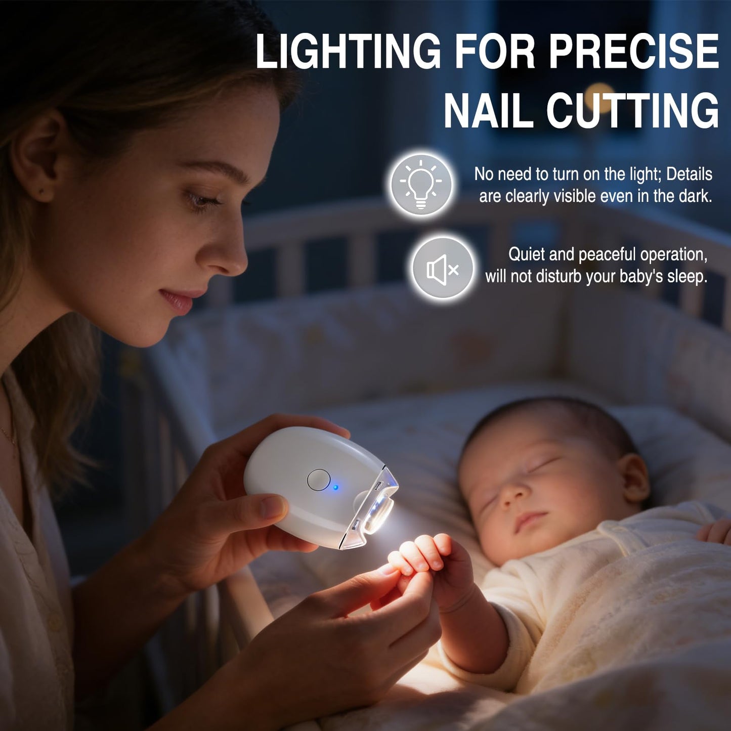 2Pcs Universal Automatic Fingernail Grinder,Portable Electric Nail Clipper,360° Silent Auto Fingernail Cutter and Polishing with LED Light and 3 Speeds for Whole Family