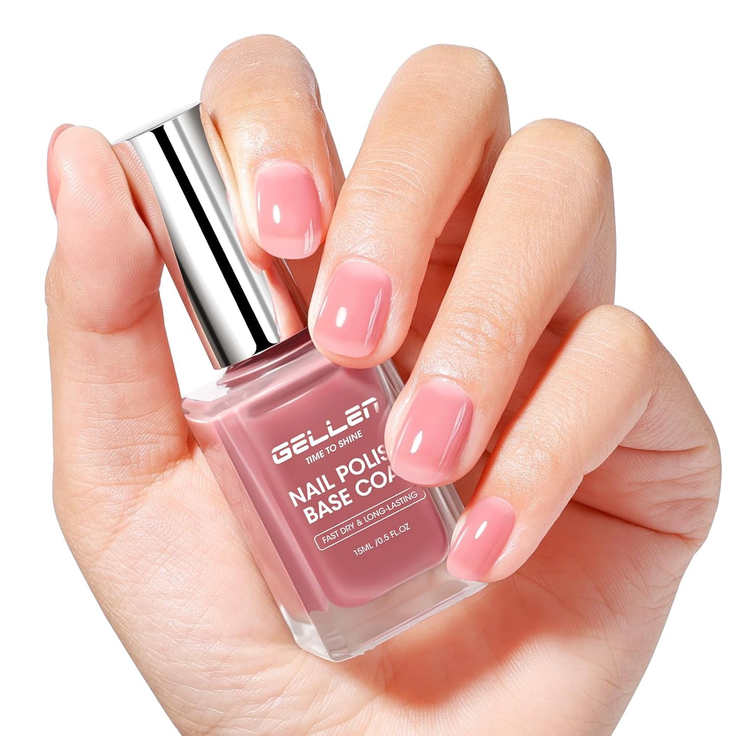 GELLEN 4-in-1 Clear Nail Polish - Base Coat, Sheer Tinted Milky Pink | Ridge Filler & Nail Strengthener