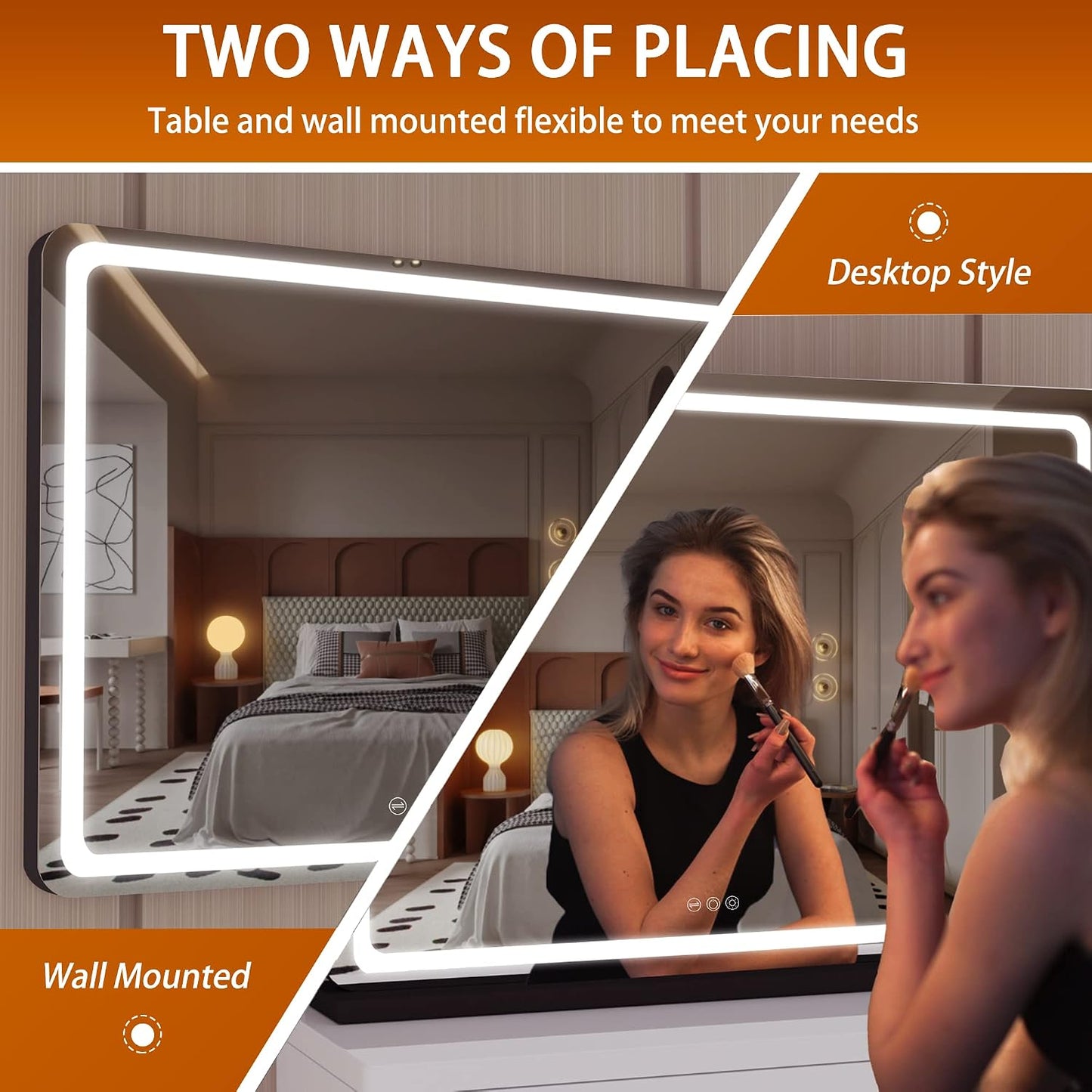 LED Makeup Mirror with Lights - 31.5" x 22" Dimmable Touch Screen Vanity Mirror | Round Black Design