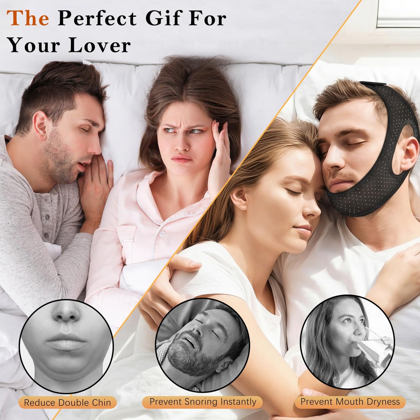 Gnaye Sleep Apnea Devices丨Comfortable Chin Strap for Sleeping - Improve Sleep Quality, Simple & Adjustable Design for Men and Women (21 Inches,Black)