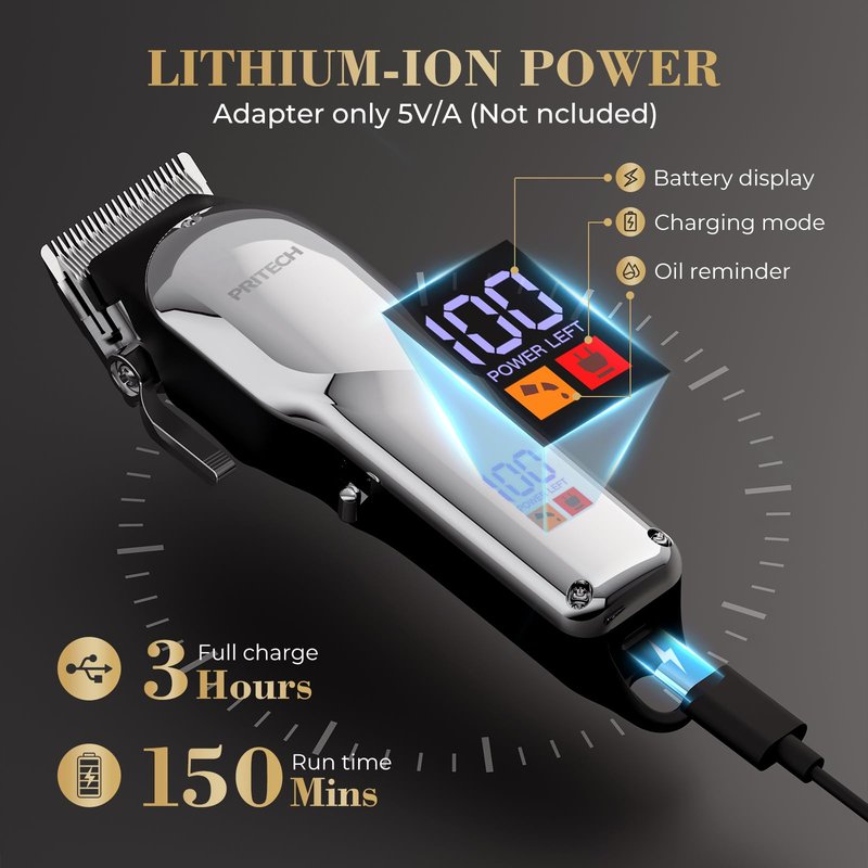 PRITECH Barber Hair Clippers for Men, Professional Barber Clippers and Trimmer Set, Mens Cordless Hair Clippers for Barbers Haircut Kit