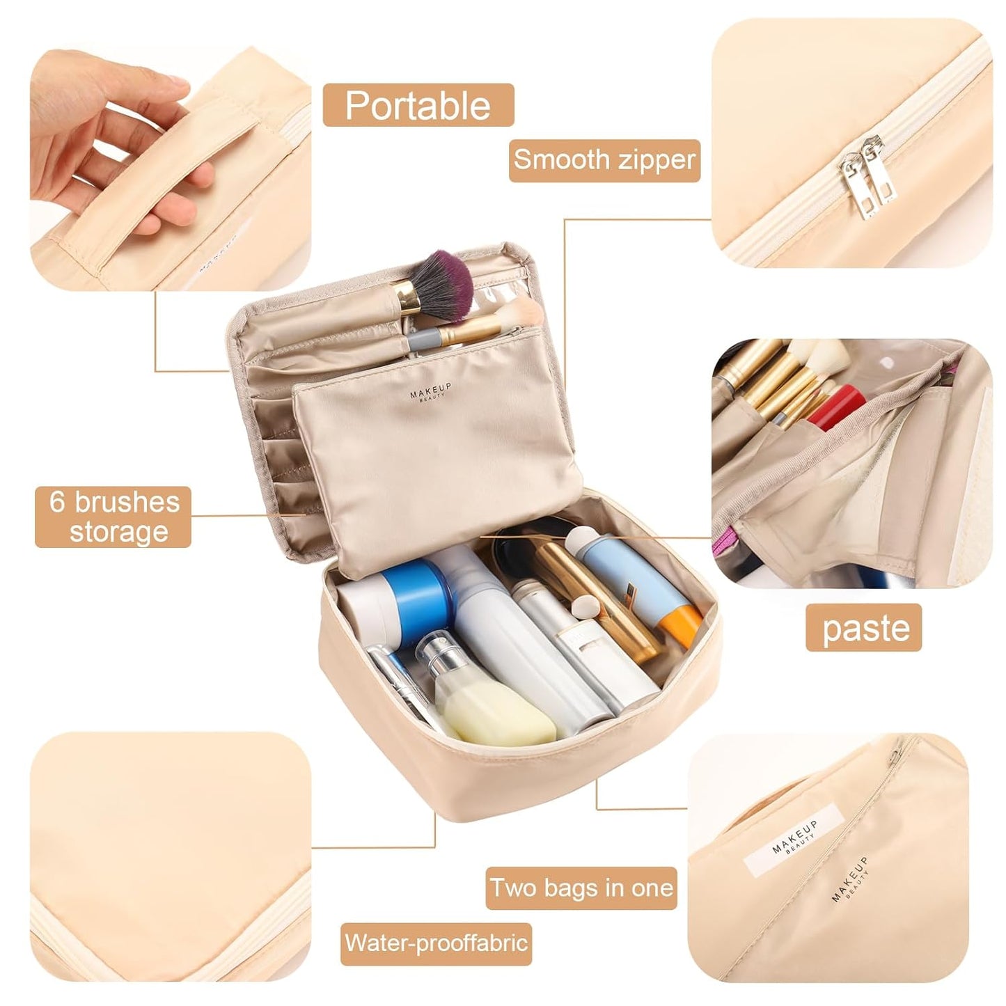 Travel Makeup Bag - Versatile Cosmetic Organizer for Men & Women | Beige Toiletry Bag