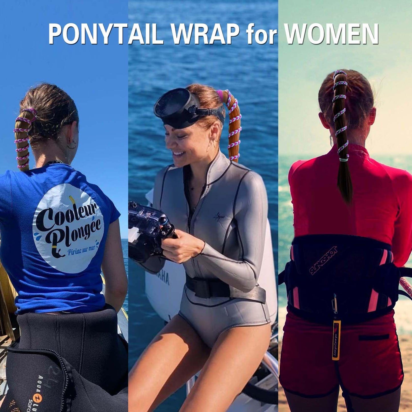 3 Packs 16" Hair Ties for Thin Hair, Elastic Spiral Ponytail Holders Workout Hair Bands for Women Girls Swimming Pony Tail Wrap Hair Ties for Sports Beach Running Pool Skiing Motorcycle Riding