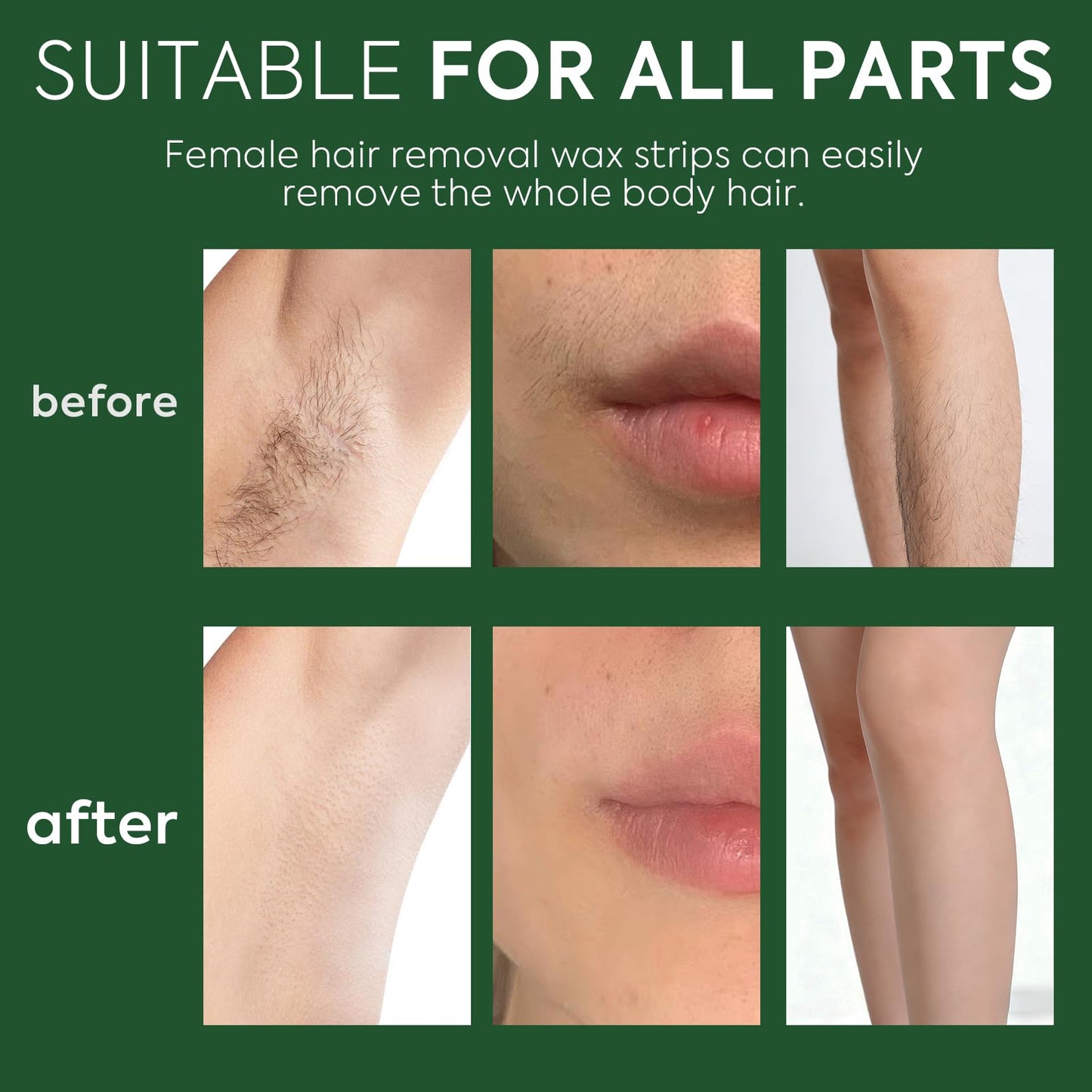 Evervines Body Wax Strips for Hair Removal: 60 Strips (40 Large, 20 Small) & 5 Oil Wipes – Gentle & Fast for Body, Legs, Face, Eyebrows, Bikini, Lip & Chin – Ideal for women& Men Home & Travel