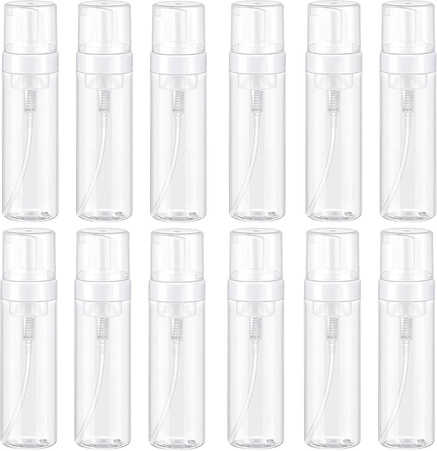 12 Pcs Foaming Spray Bottles - 7 Oz Transparent Refillable Pump Dispenser for Soap, Shampoo & Cleaning