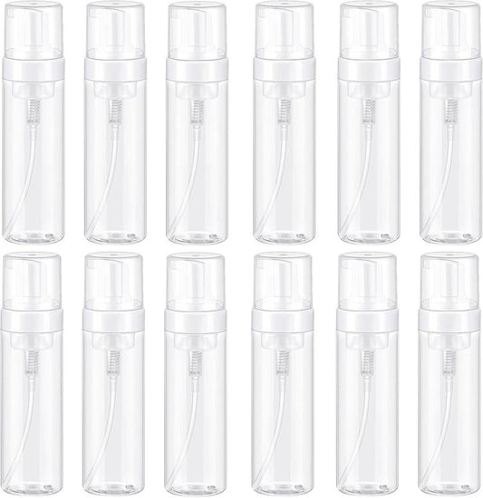 12 Pcs Foaming Spray Bottles - 7 Oz Transparent Refillable Pump Dispenser for Soap, Shampoo & Cleaning