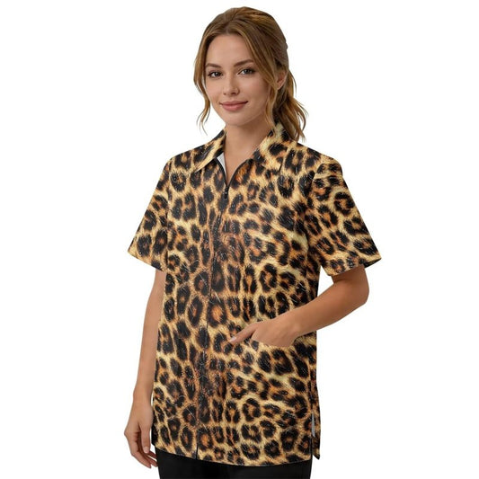 Srengjodk Leopard Print Jacket For Barber Unisex Waterproof Hairstylist Aprons For Women, Grooming Smocks With 3 Pockets Quick-Dry Hair Stylist Work Vest Apron L M
