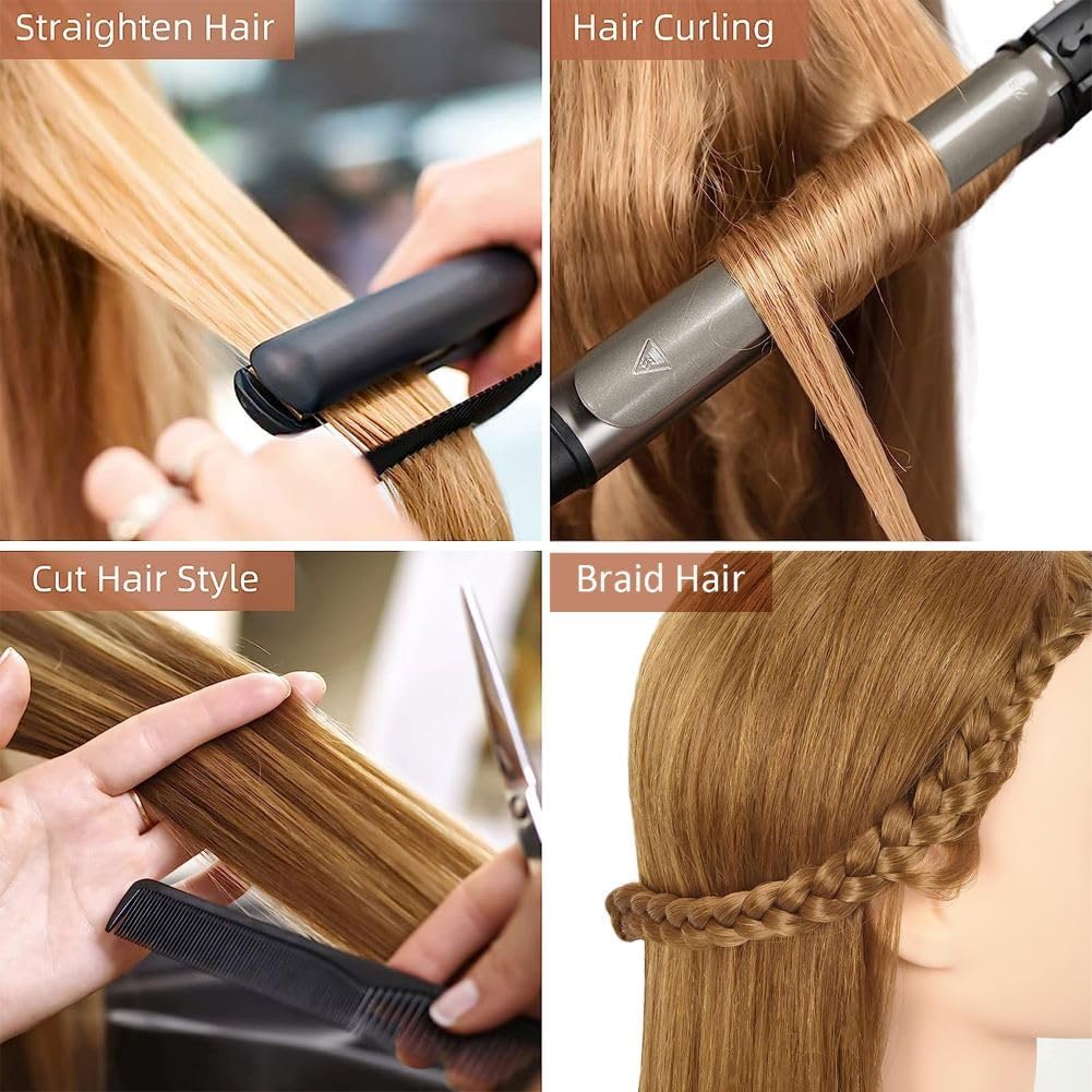 100% Human Hair Mannequin Head - Hair Styling Training Doll for Cosmetology | Includes Clamp Holder