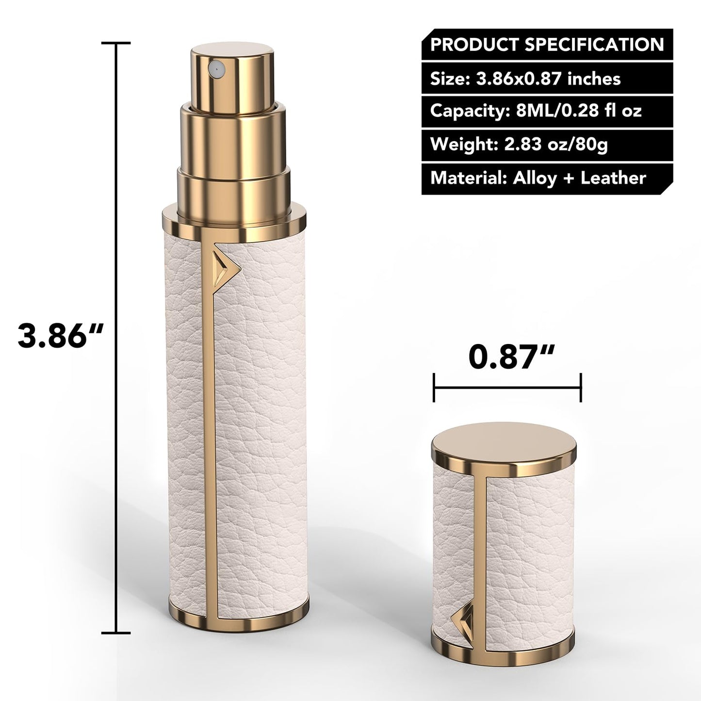 3zorqinron 8ML Travel Perfume Refillable Atomizer, Mini Genuine Leather Cologne Sprayer, Protable Pocket Size Empty Fragrance Spray Bottle (White)