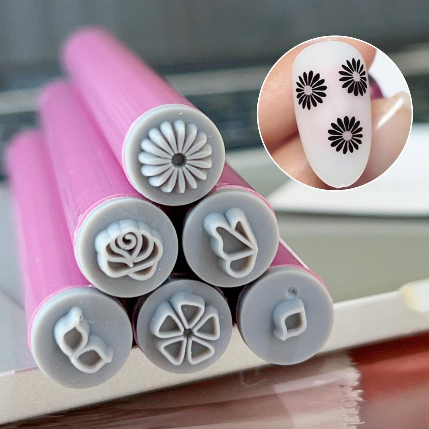Silicone Nail Seal Pen Set - 6 Pcs Creative Butterfly & Flower Patterns for DIY Nail Art