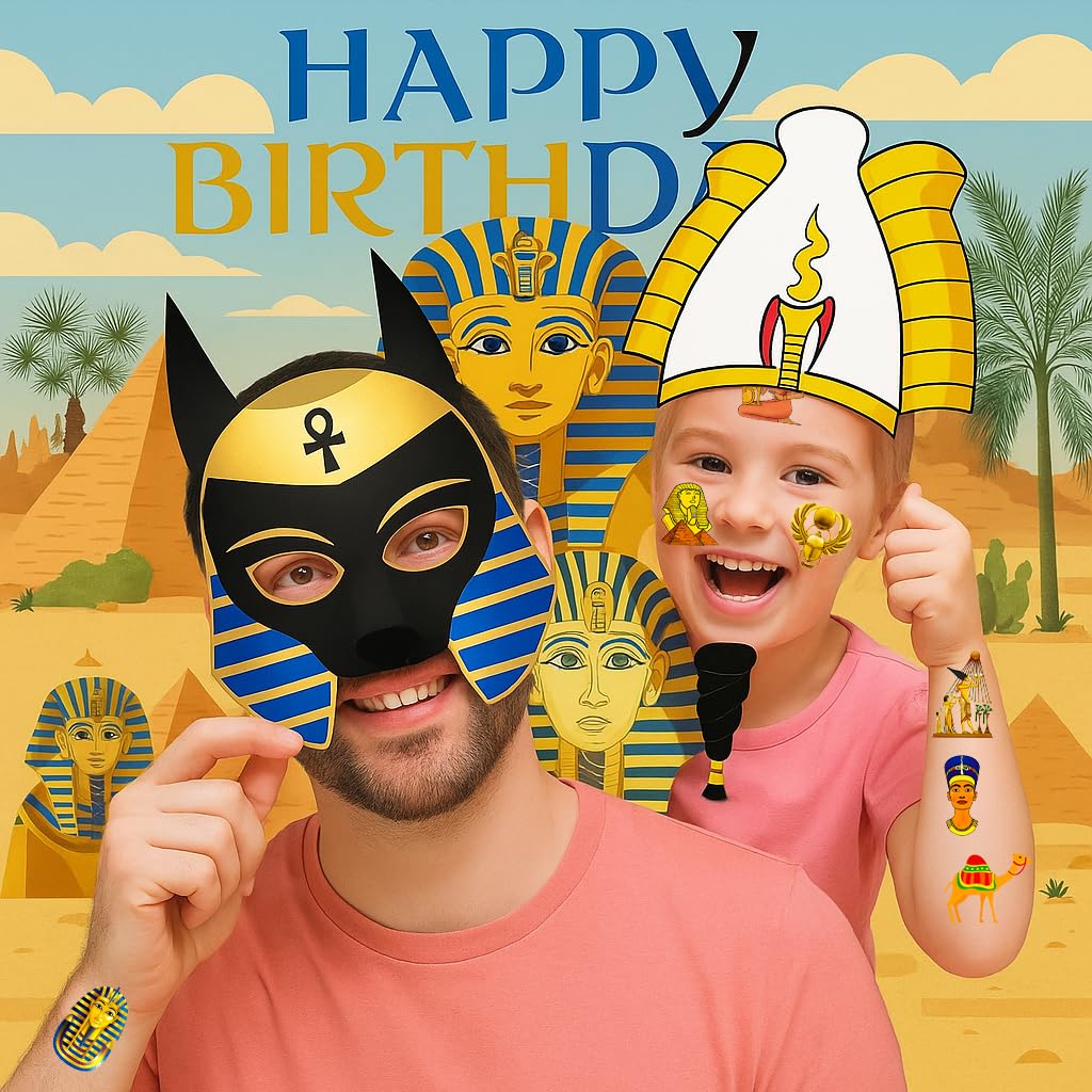 Ancient Egypt Temporary Tattoos - 96PCS Pre-Cut Pharaoh, Sphinx & Pyramid Designs | Perfect for Kids' Parties & School Projects