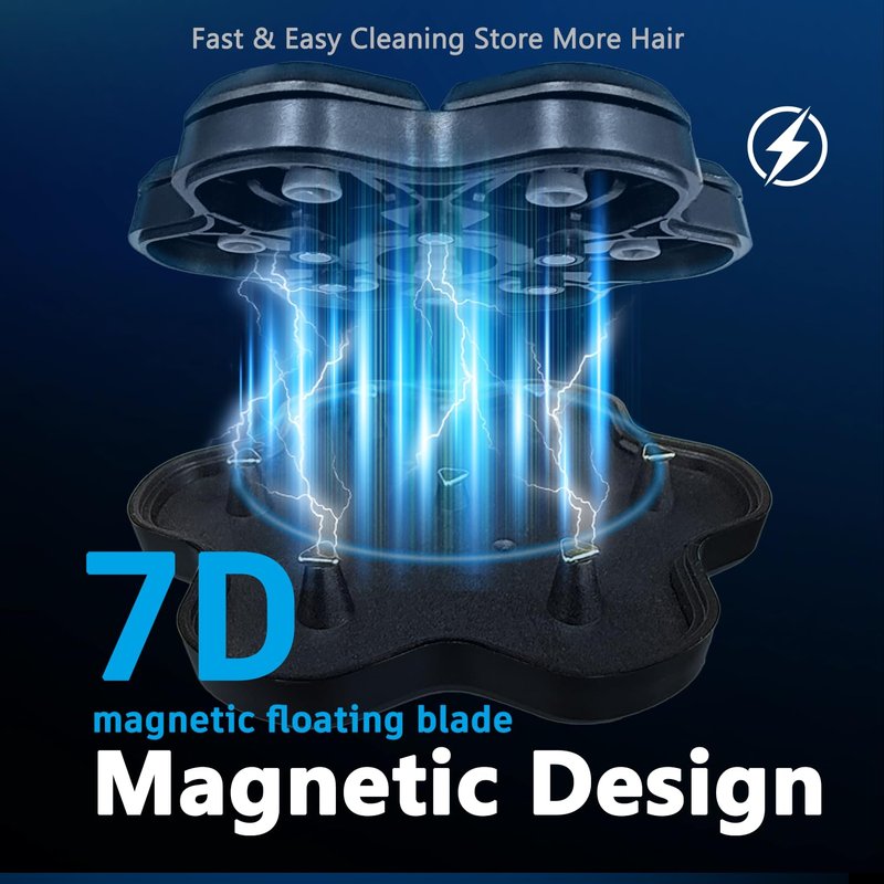 Magnetic 7D Head Shaver Replacement for Bald Men, Universal 7 Blades Floating Head for Electric Rotary Shaver, Razor Head with Brush Accessories