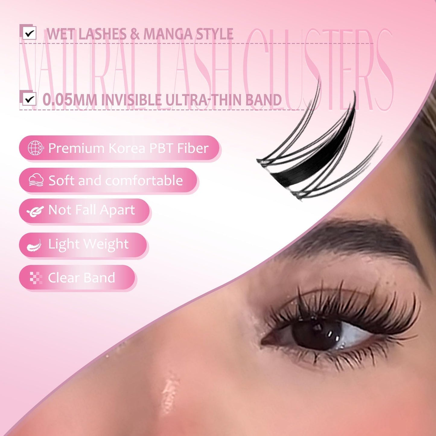 Fairy Lash Clusters Manga Cluster Eyelash Whybraw Anime Lash Clusters Spiky Eyelashes Extensions Natural Look C-Curl Individual Wispy 8-18MM 140pcs Wet-Look Eye Lash Ultra-Thin Clear Lash Band