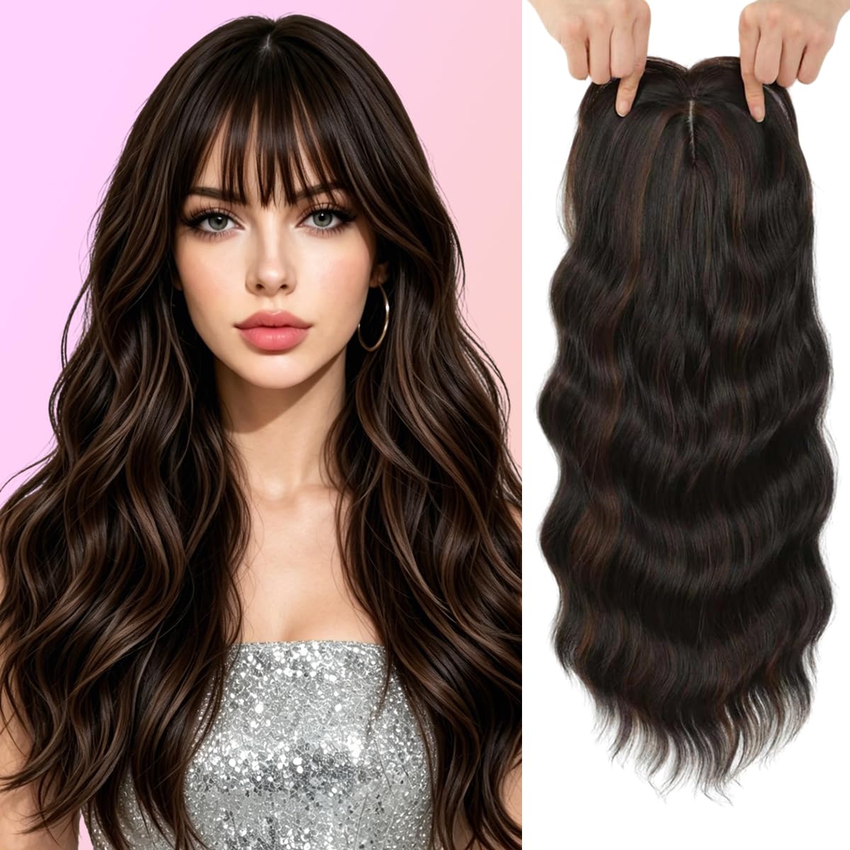 Allssur 20 Inch Hair Topper,Hair Toppers For Women With Thinning Hair, Synthetic Toppers Hair Pieces For Women With Bangs Cheaper Than Human Hair Lightweight & Breathable And Volume & Coverage