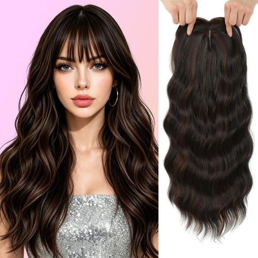 Allssur 20 Inch Hair Topper,Hair Toppers For Women With Thinning Hair, Synthetic Toppers Hair Pieces For Women With Bangs Cheaper Than Human Hair Lightweight & Breathable And Volume & Coverage