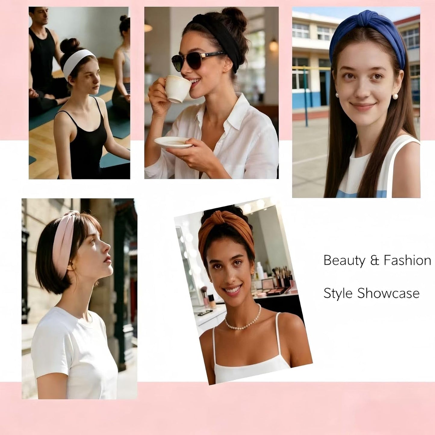Wide Elastic Headbands for Women - 6 Pack Non-Slip Thick Sports Bands | Soft Knotted for Workout, Makeup & Spa