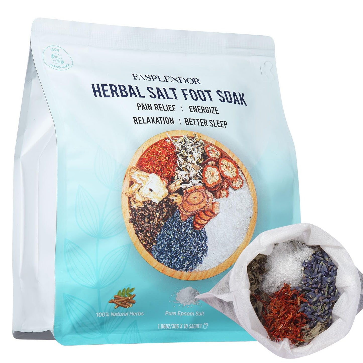 Epsom Salt Foot Soak Sachets - Lavender & Mugwort Herbal Salts for Relaxing Home Pedicure | 10 Sachets