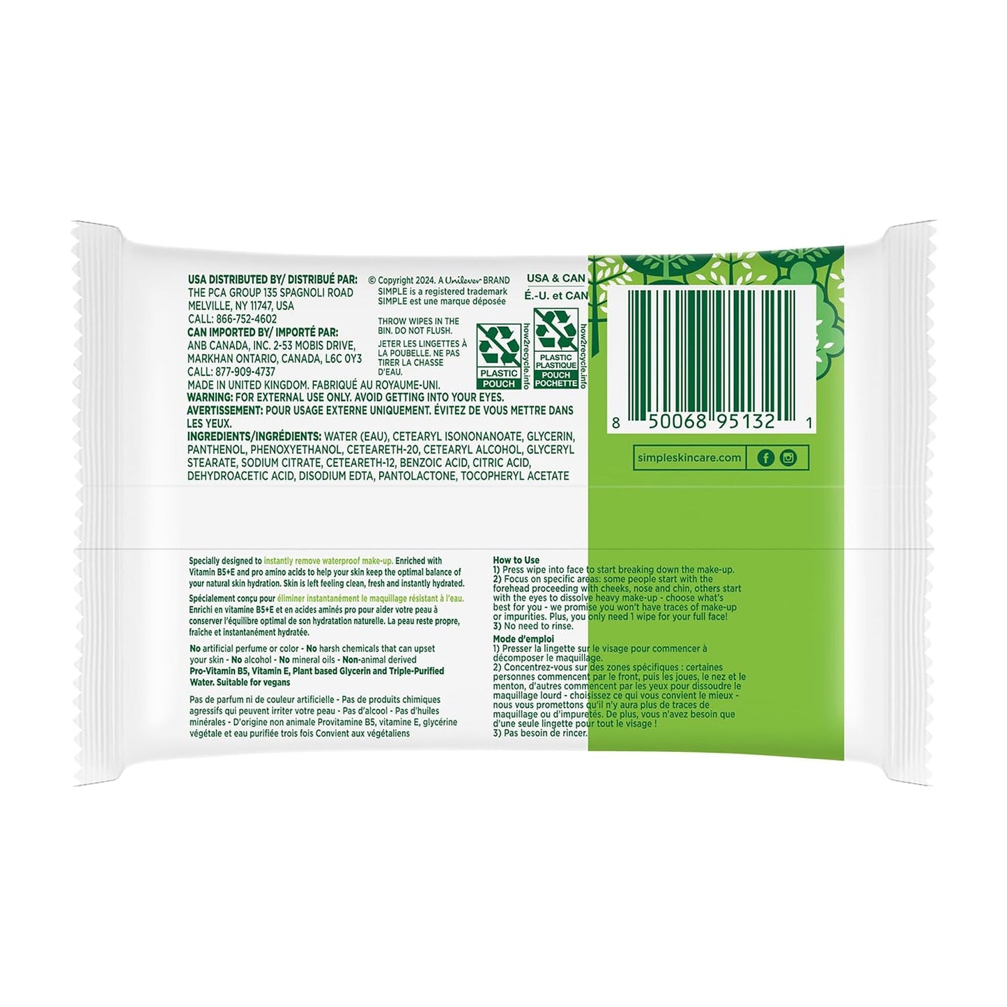 Micellar Makeup Remover Wipes - Gentle Face Wipes for Waterproof Makeup - Enriched with Vitamin B5 & E - 2 Pack