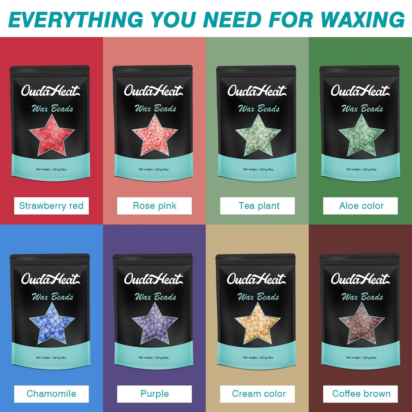 2lb Hard Wax Beads, Stripless Wax Bead for Sensitive Skin, Professional Brazilian Waxing Beads, Bikini, Body, Face, Legs, Back, Chest, Coarse Hair Removal, At-Home Salon, 1 Silicone Pot and 5 Sticks