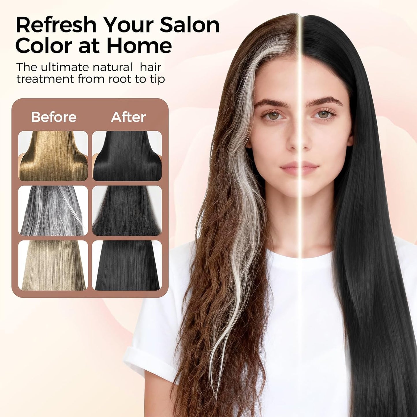 Black Hair Dye Shampoo - Long-Lasting Color for Men & Women | Herbal Formula for Grey Coverage, 17oz