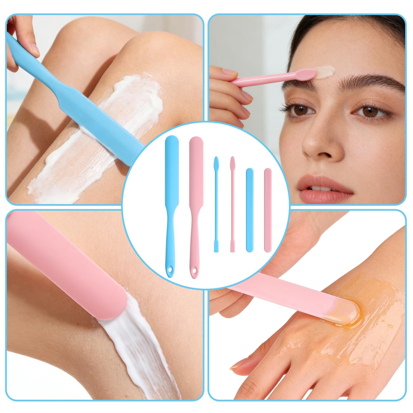Hadnves 6Pcs Silicone Wax Spatulas Non-stick Waxing Applicator Hair Removal Sticks Applicator Spatula Reusable Hard Wax Scraper for Home Salon Body Use