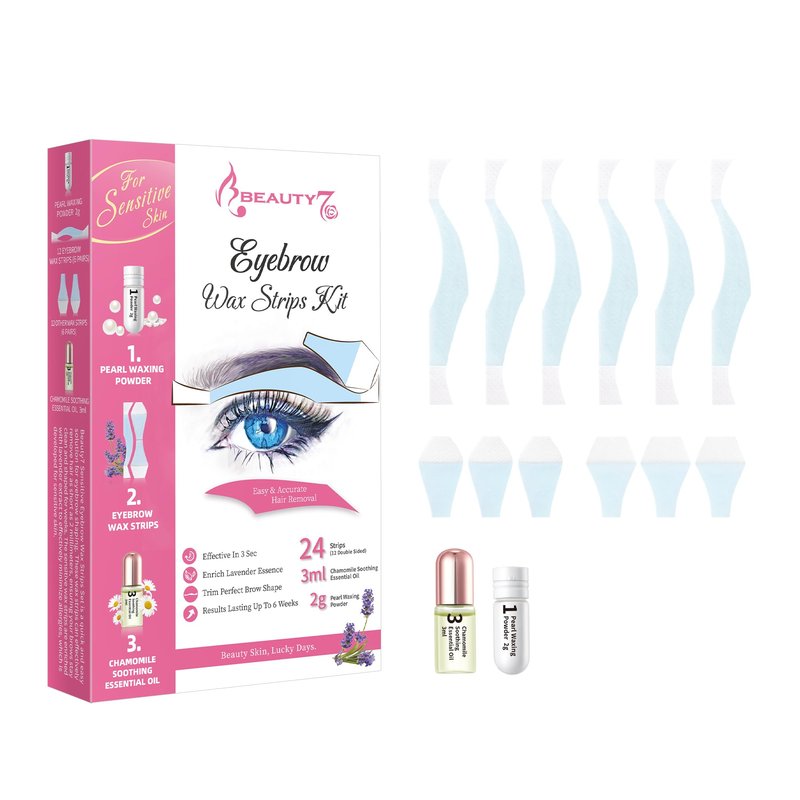 Beauty7 Sensitive Eyebrow Wax Strips, Eyebrow Waxing Strips 24 Strips with Pearl Powder Essential Oil for Sensitive Skin for Women