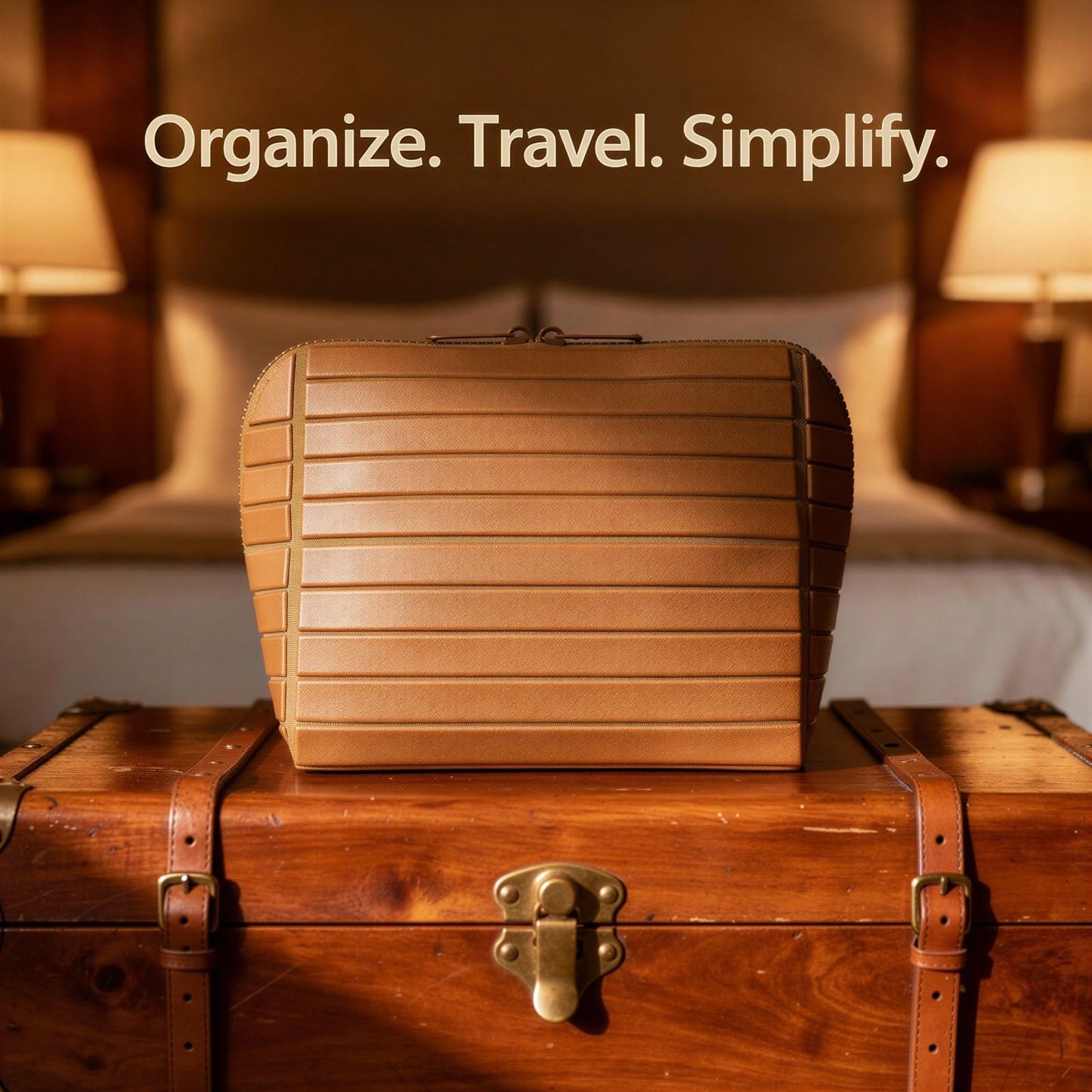 Ragopin Travel Makeup Organizer Bag, Large Capacity Standing Cosmetic Organizer Case with Folding Down Design, Portable Waterproof Leather Toiletry Bag for Travel Daily Use